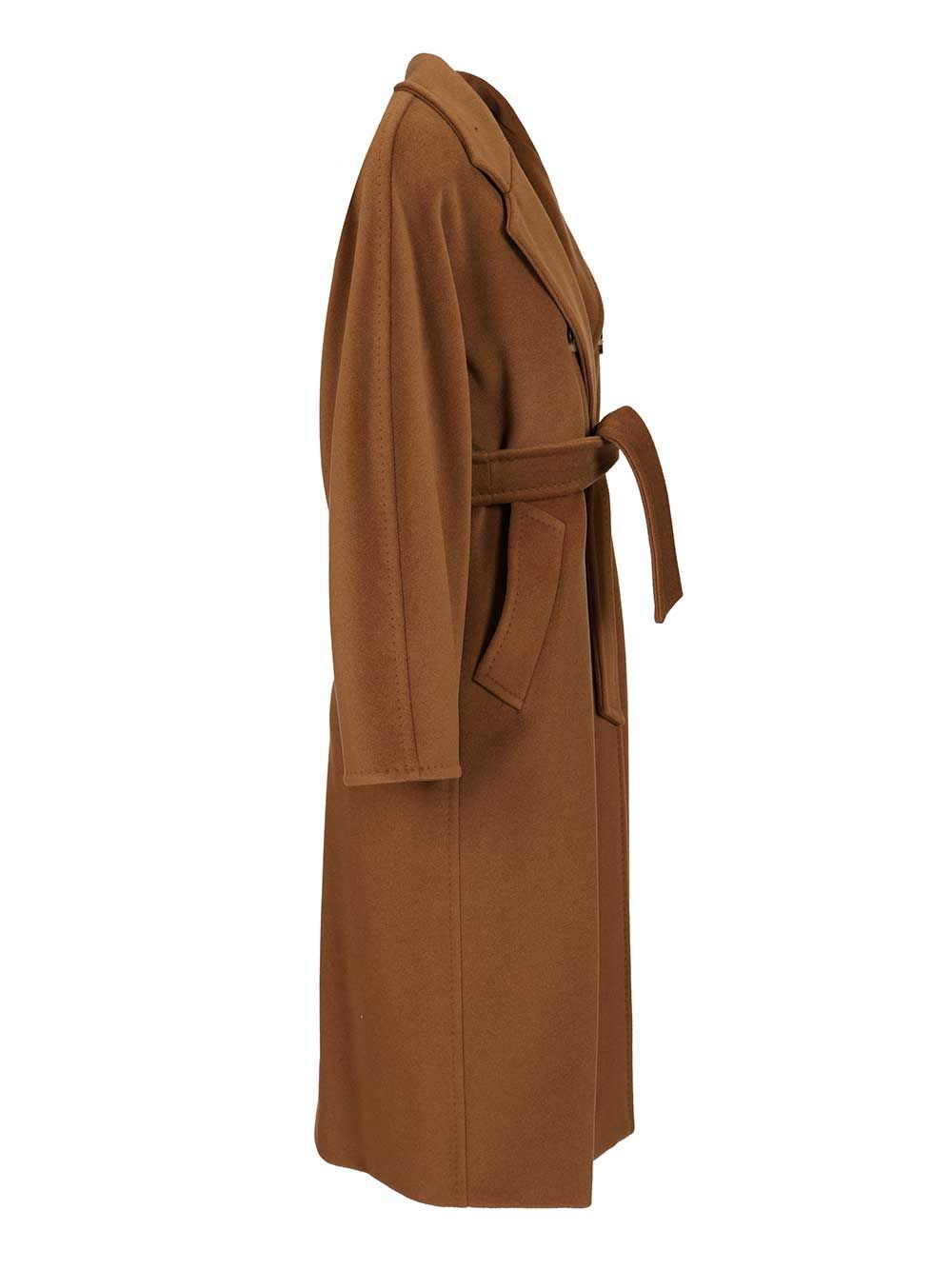 Max Mara Double-breasted Coat With Belt In Brown