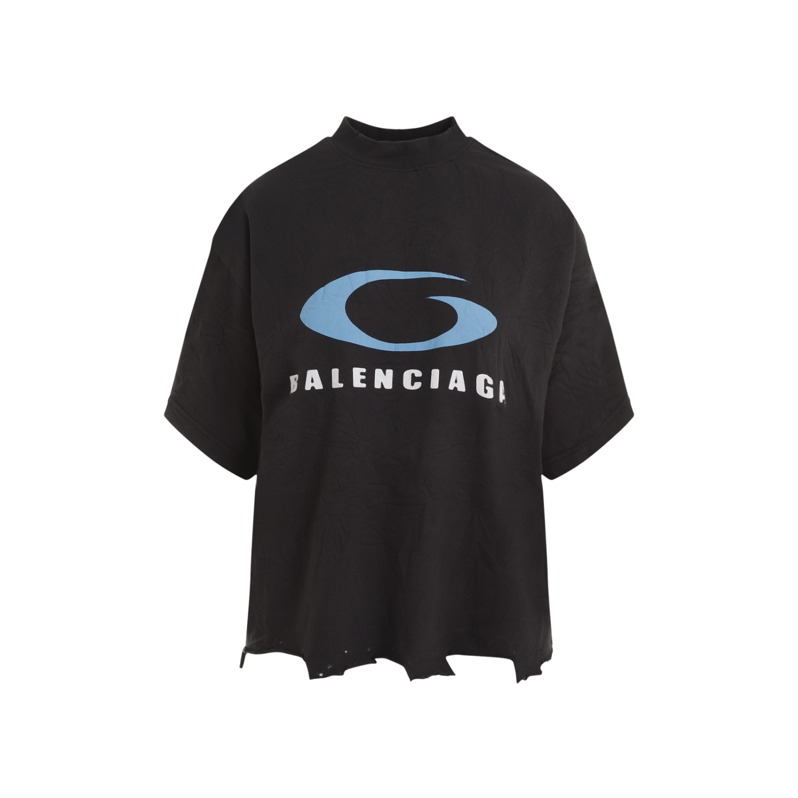 Shop Balenciaga Short Sleeves Cropped T-shirt In Black Blue