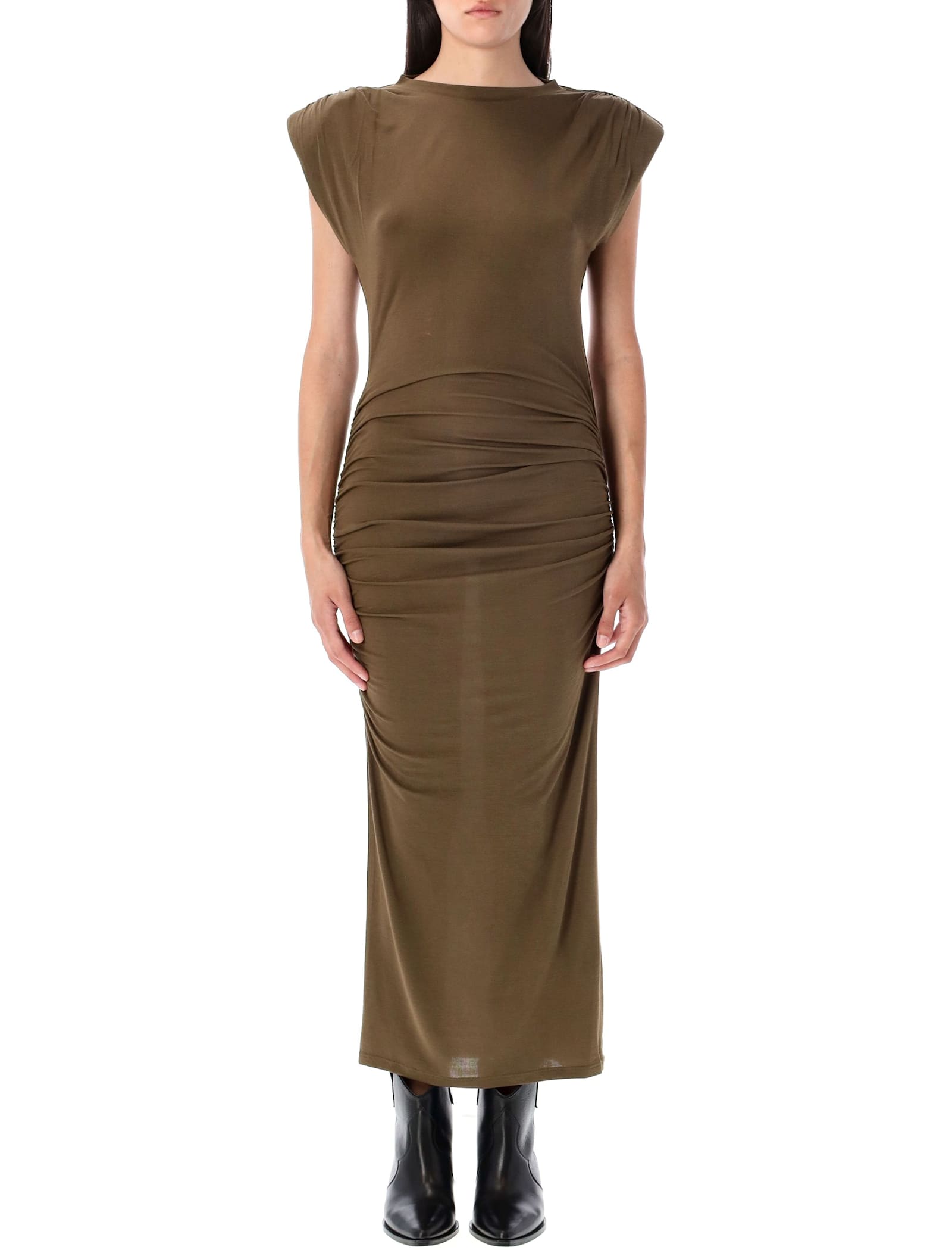 Isabel Marant Étoile Sleeveless Midi Dress Featuring Ruched Design In Green