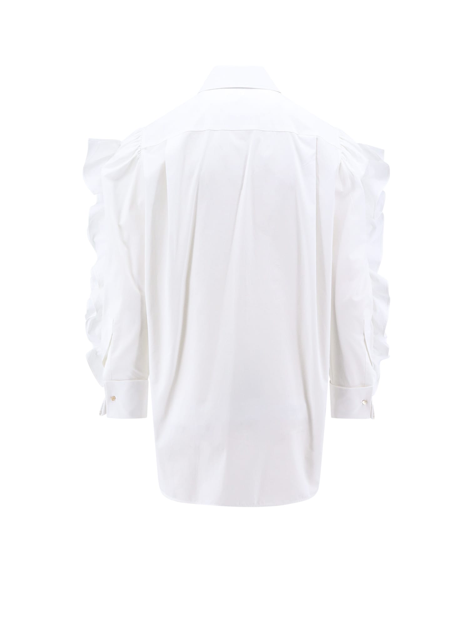 Shop Max Mara Cotton Shirt With Rouches Detail In White