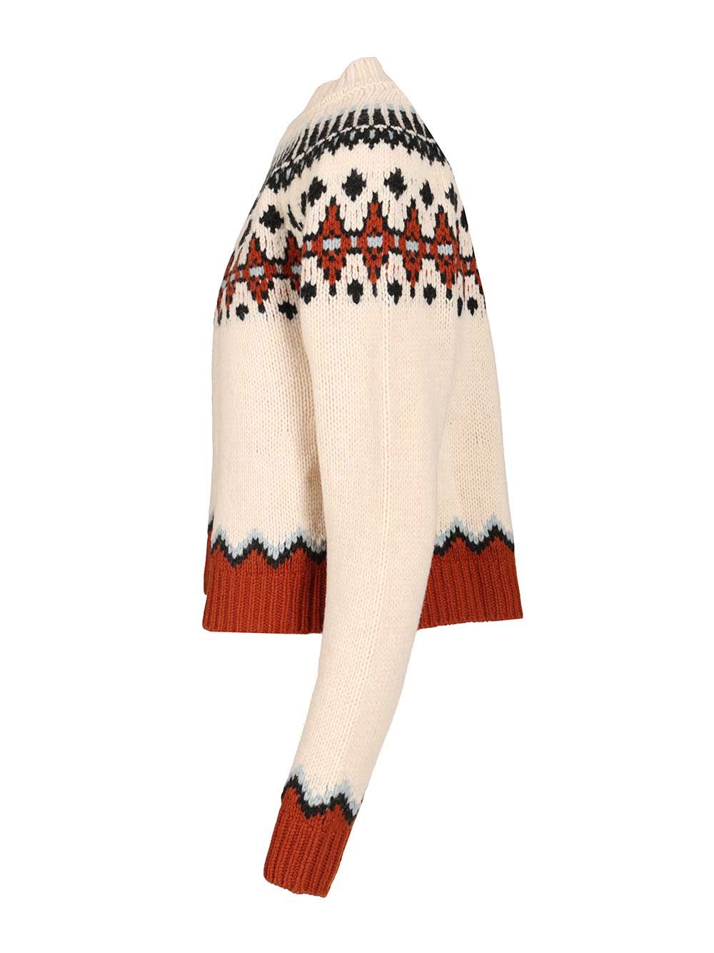 Alanui Wool Crewneck Sweater With Geometric Detail In Multi