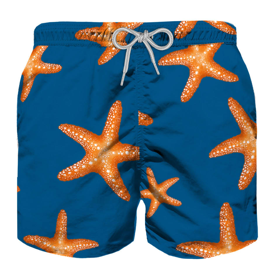 MC2 Saint Barth Orange Starfishes Print Kids Swimshorts