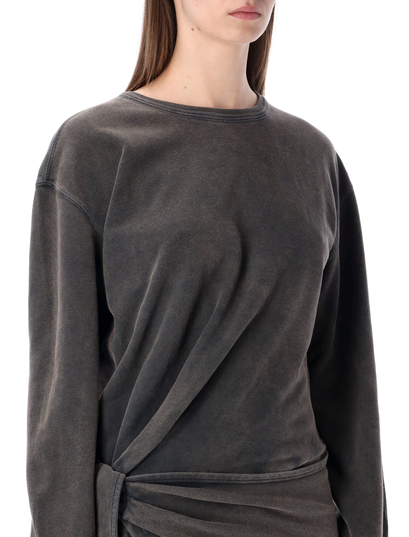 Isabel Marant Étoile Zae Fleece Dress Long Sleeve Asymmetric In Black