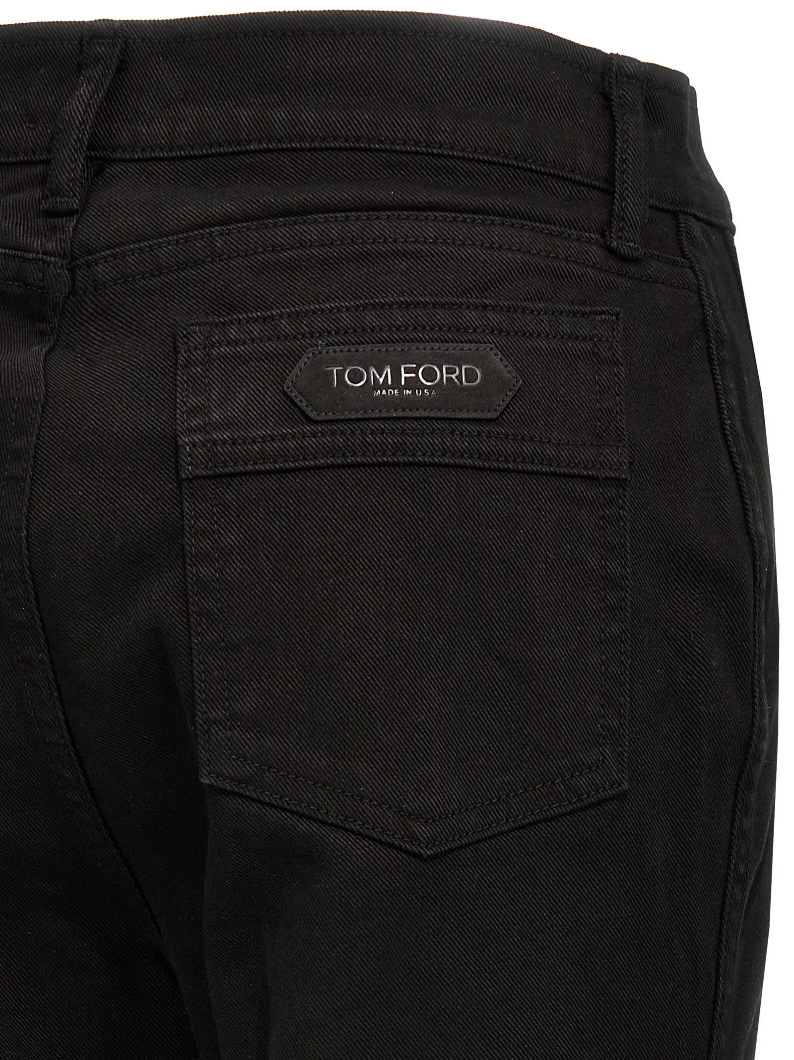 Tom Ford Black Stretch Twill Denim Wide Flare Jeans In Black
