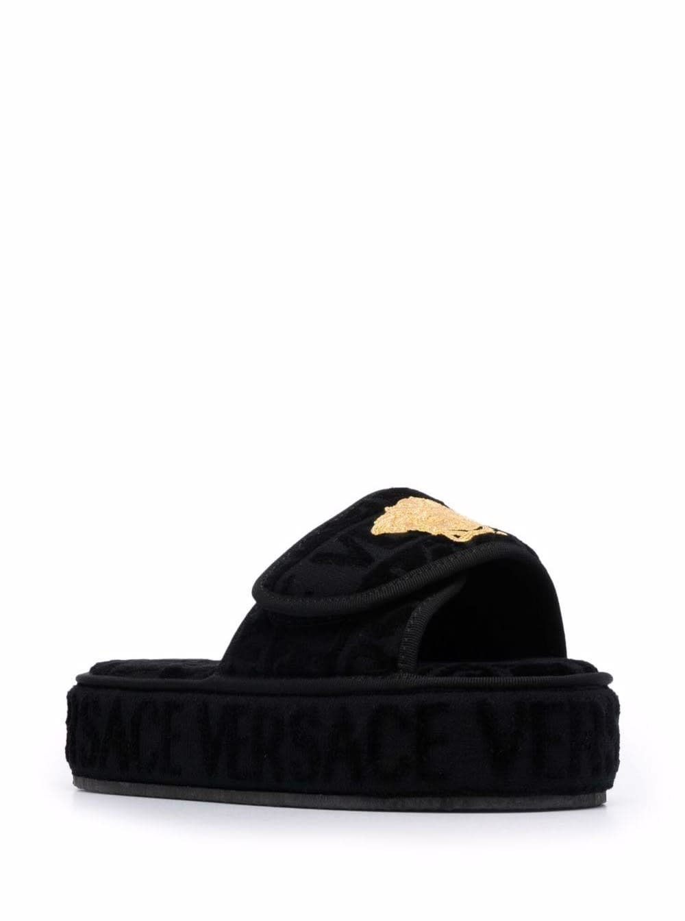 Shop Versace Fabric Slippers In Black