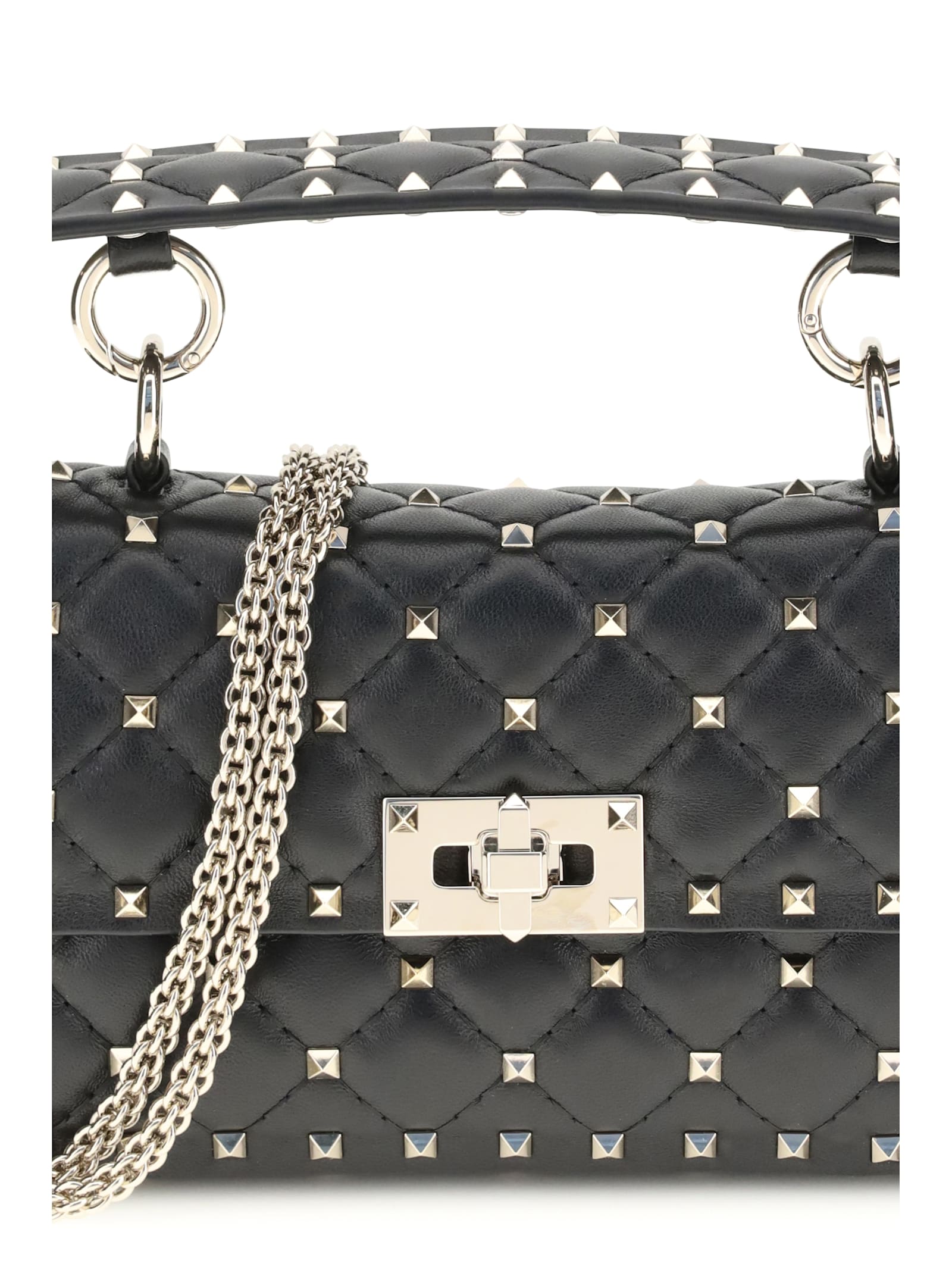 Valentino Small Leather Rockstud Spike Handbag In Black