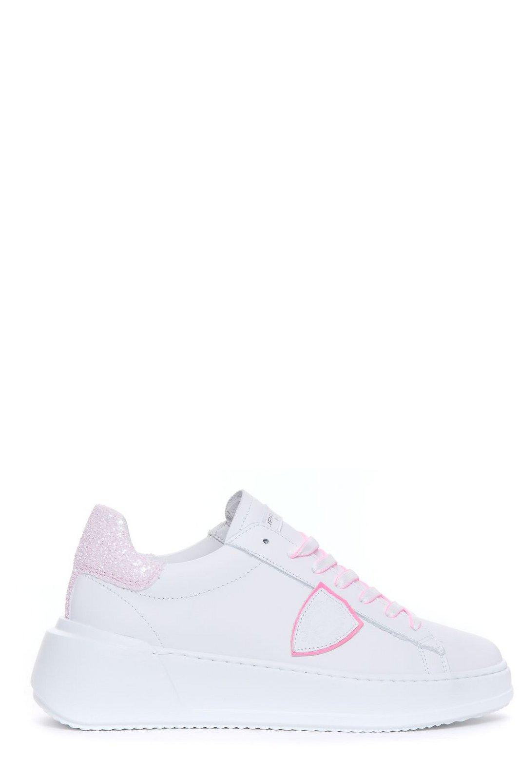 Shop Philippe Model Tres Temple Lace Up Sneakers In Blanc Fucsia