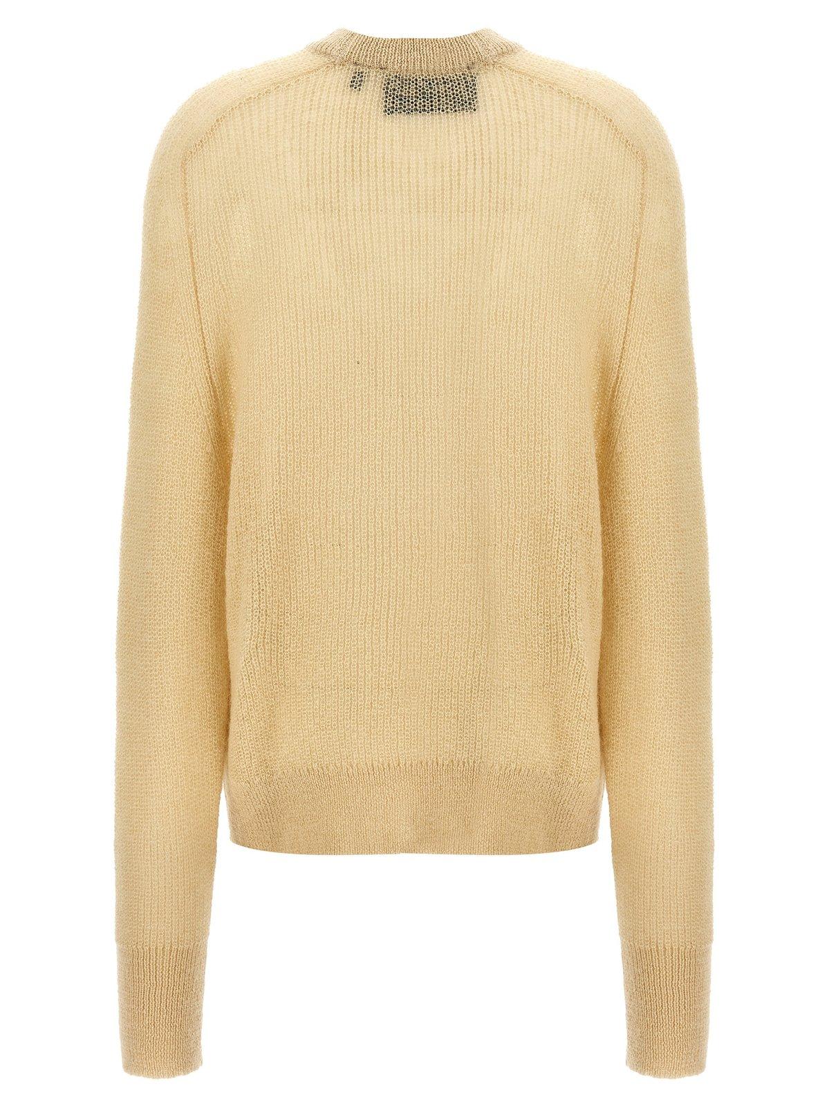 Shop Rotate Birger Christensen Logo-tag Crewneck Knitted Jumper In Beige