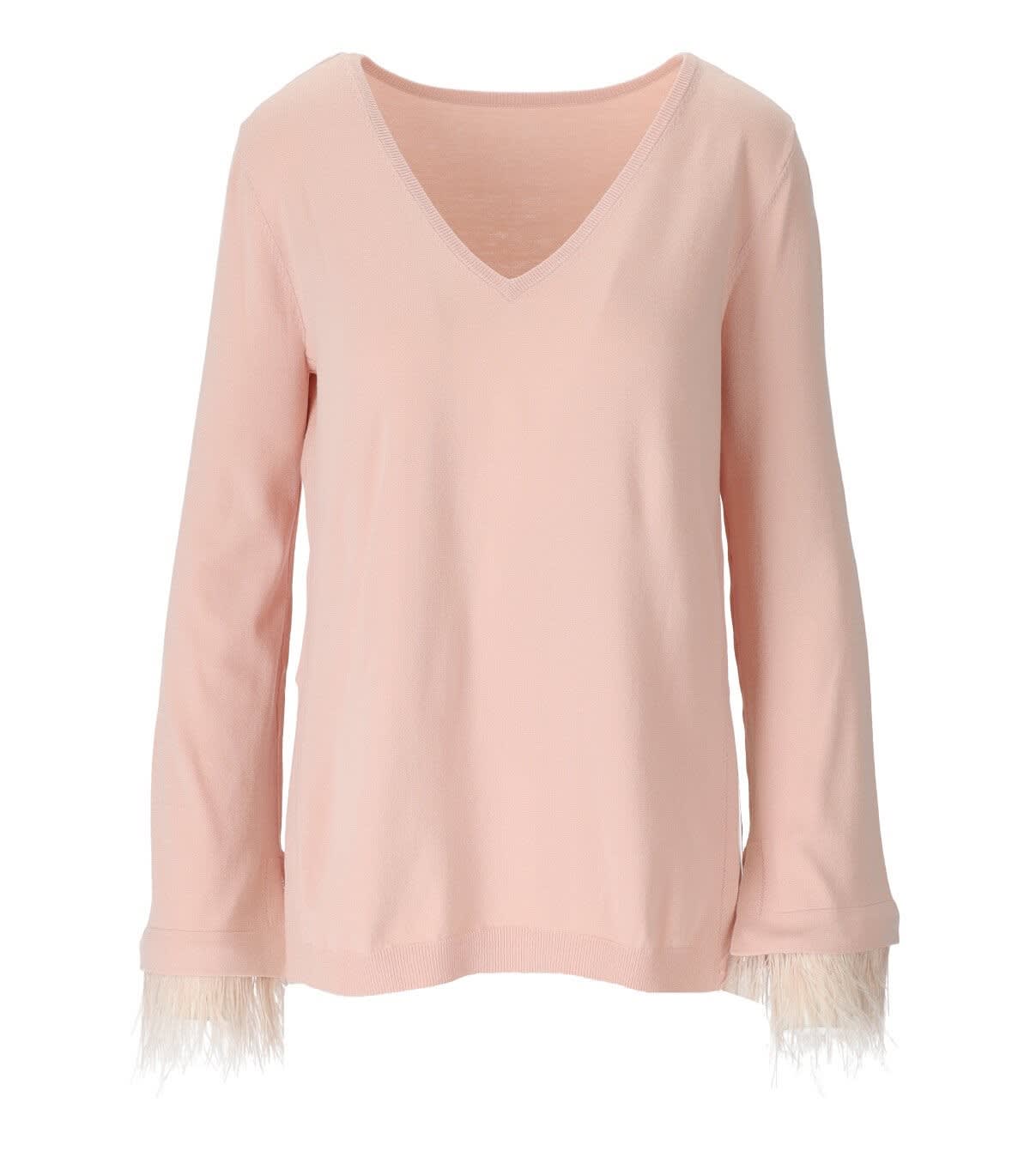 TWINSET TWINSET PINK JUMPER WITH FEATHERS