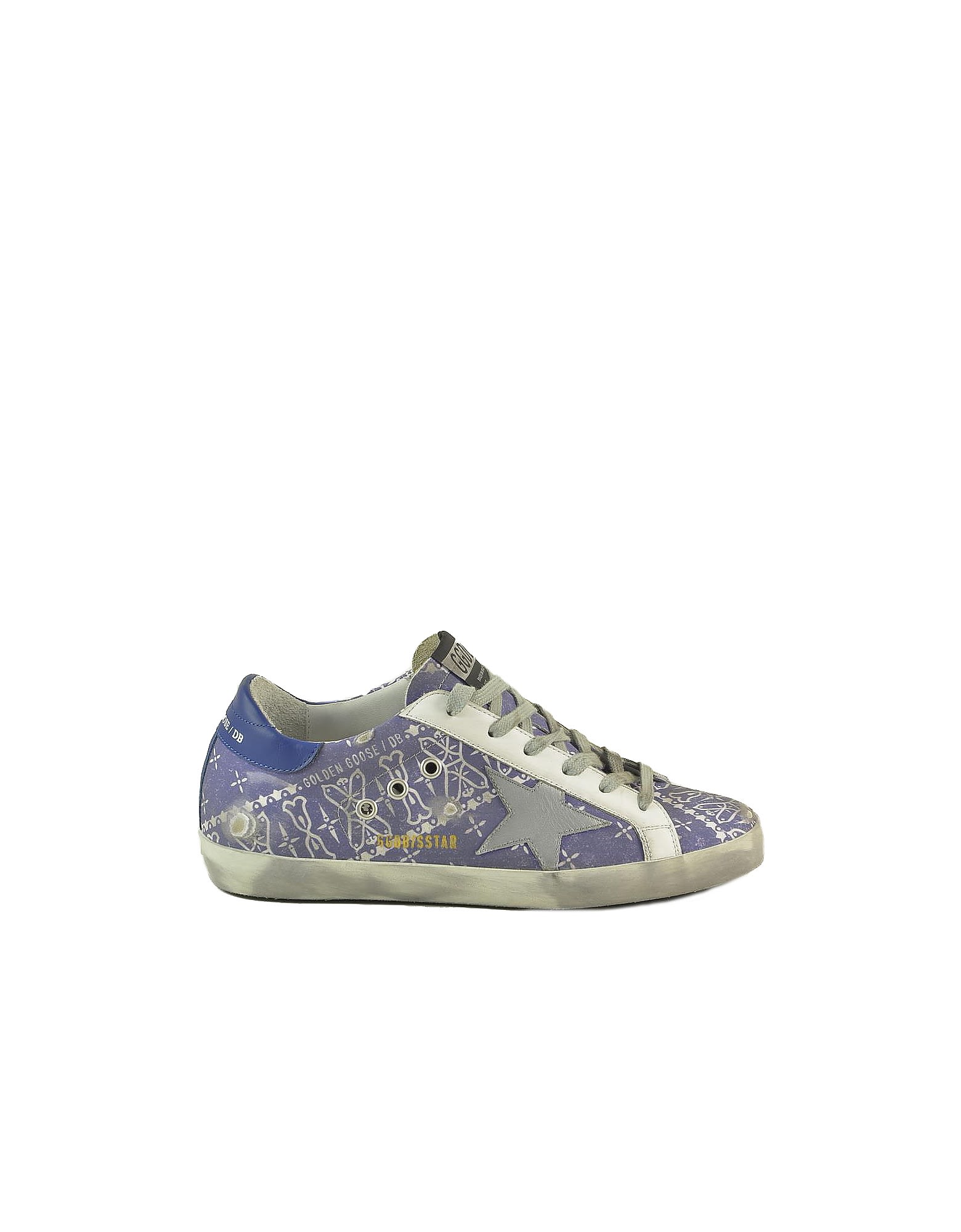 Golden Goose Distressed Blue And Silver Flat Sneakers