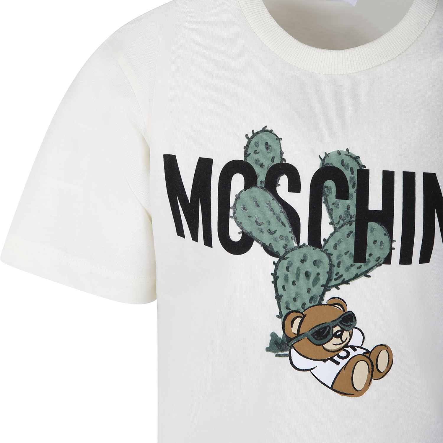 Shop Moschino Ivory T-shirt For Boy With Teddy Bear And Cactus