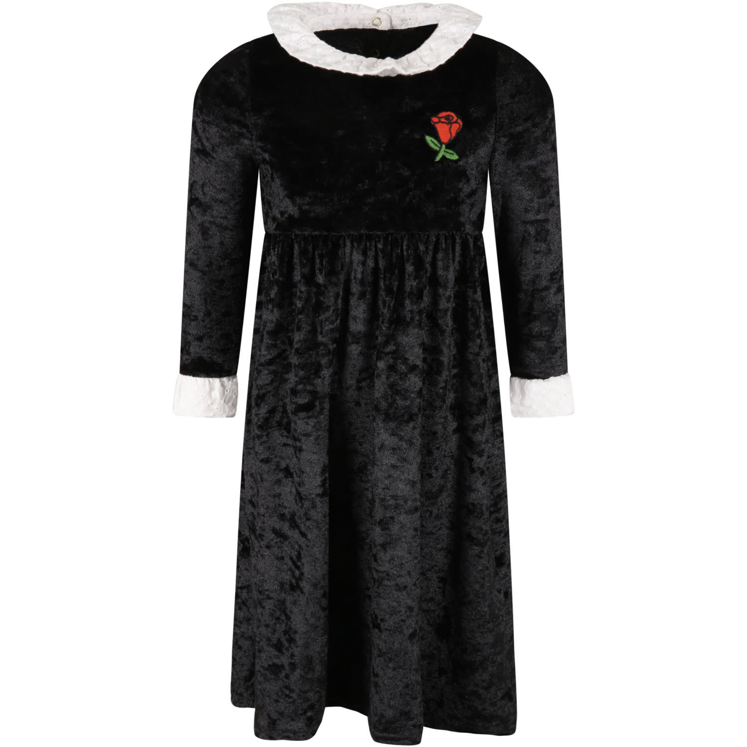 Mini Rodini Black Dress For Girl With Red Rose