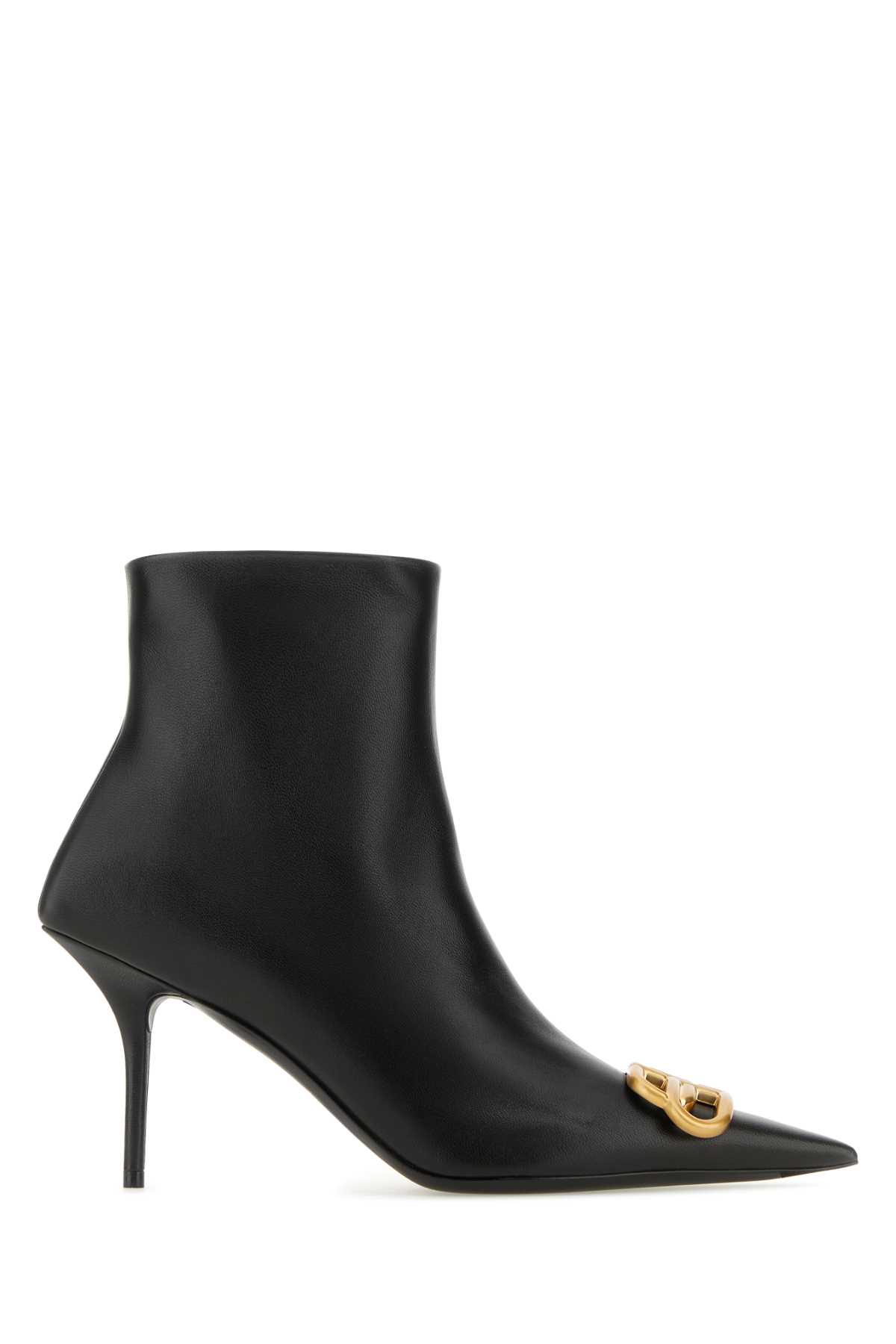 Balenciaga Black Leather Square Knife Ankle Boots In Blackgold