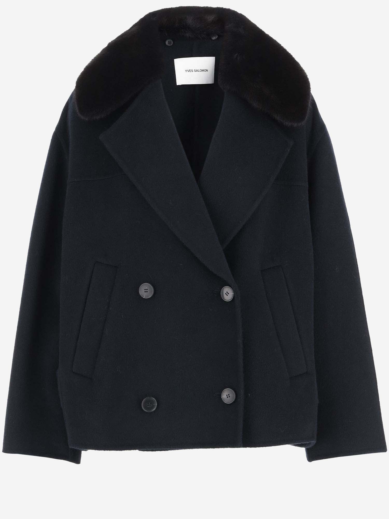 Shop Yves Salomon Wool And Cashmere Double-breasted Coat In Blue