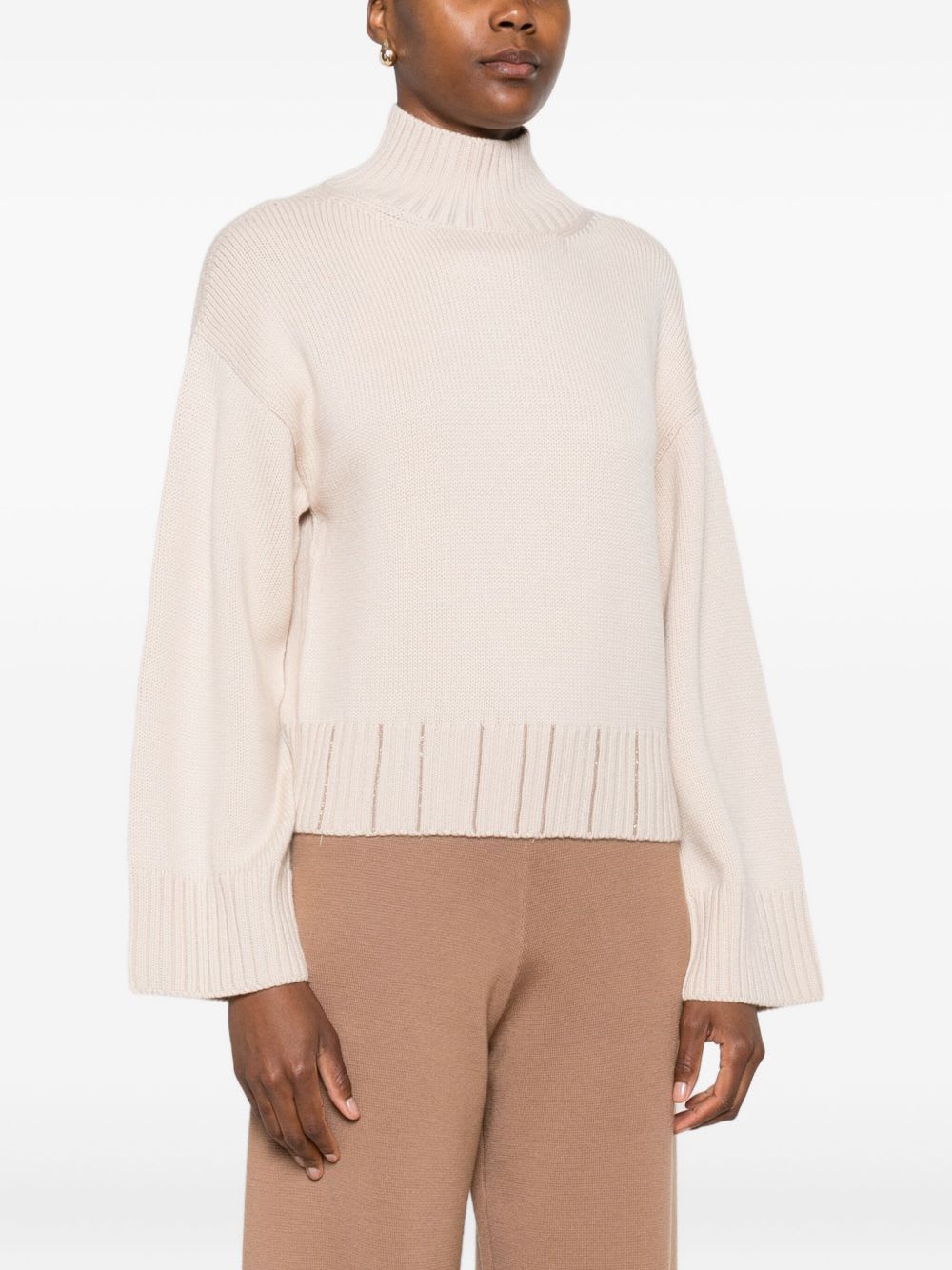 Fabiana Filippi Wool Turtleneck Sweater With Dropped Shoulders In White