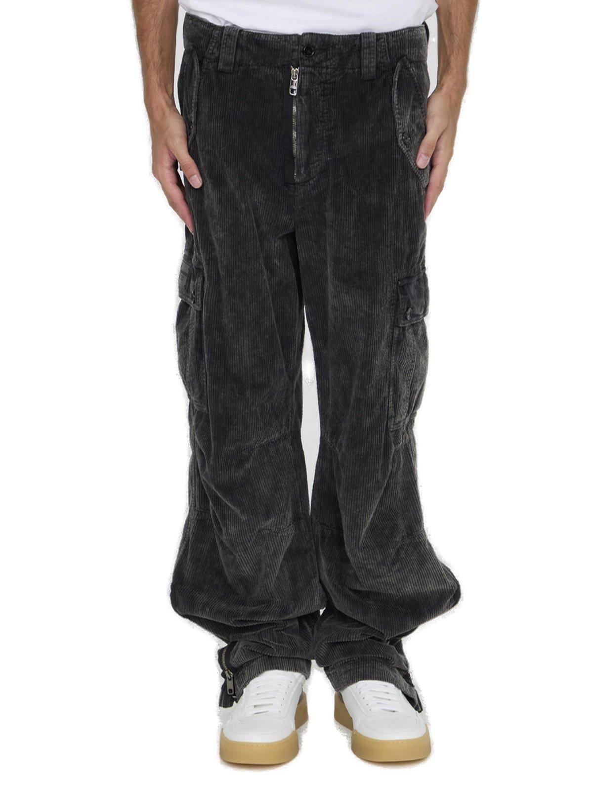 Shop Dolce & Gabbana Wide Leg Corduroy Combat Pants In Grey