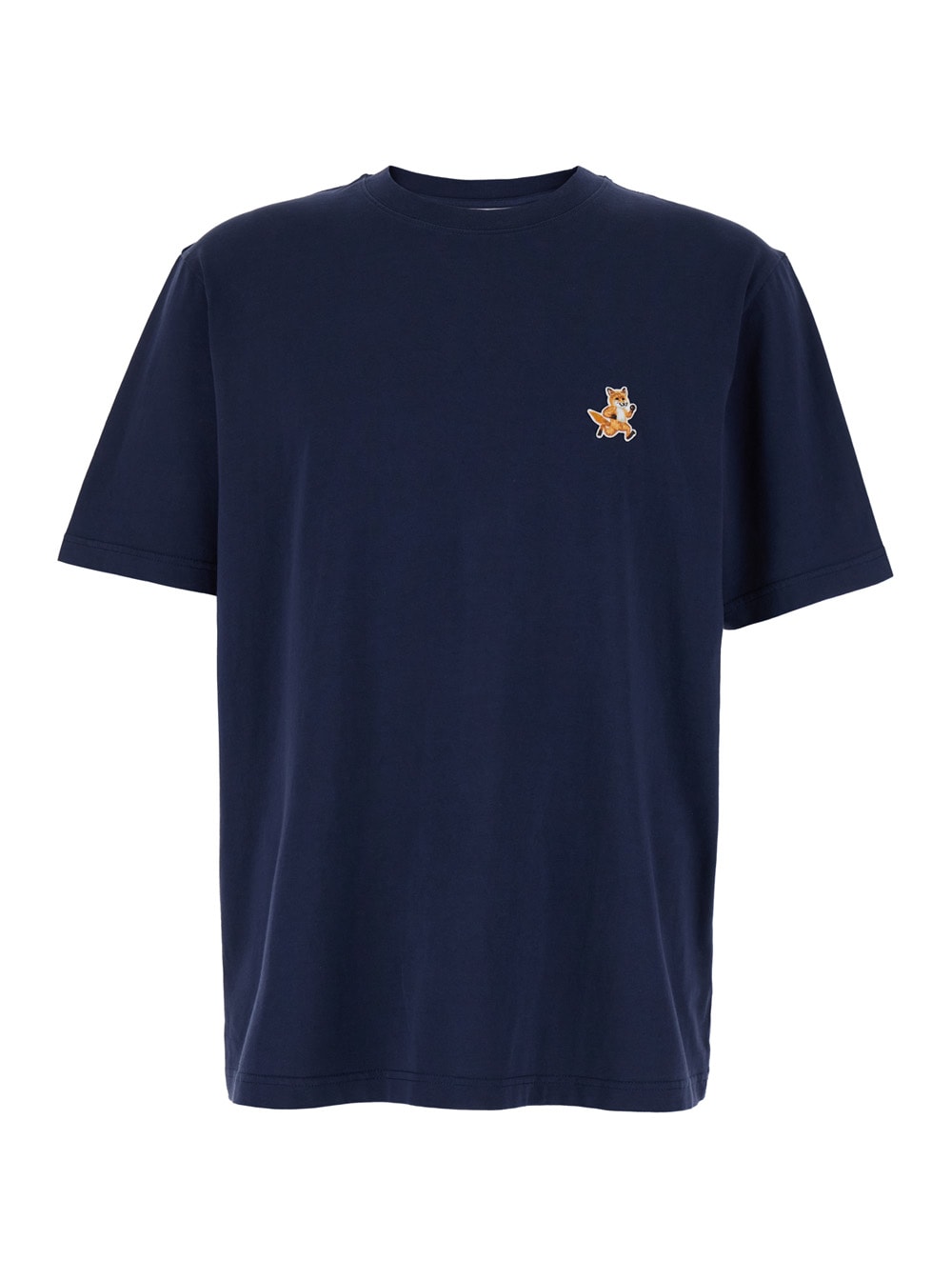 Shop Maison Kitsuné Blue T-shirt With Logo Detail In Cotton Man