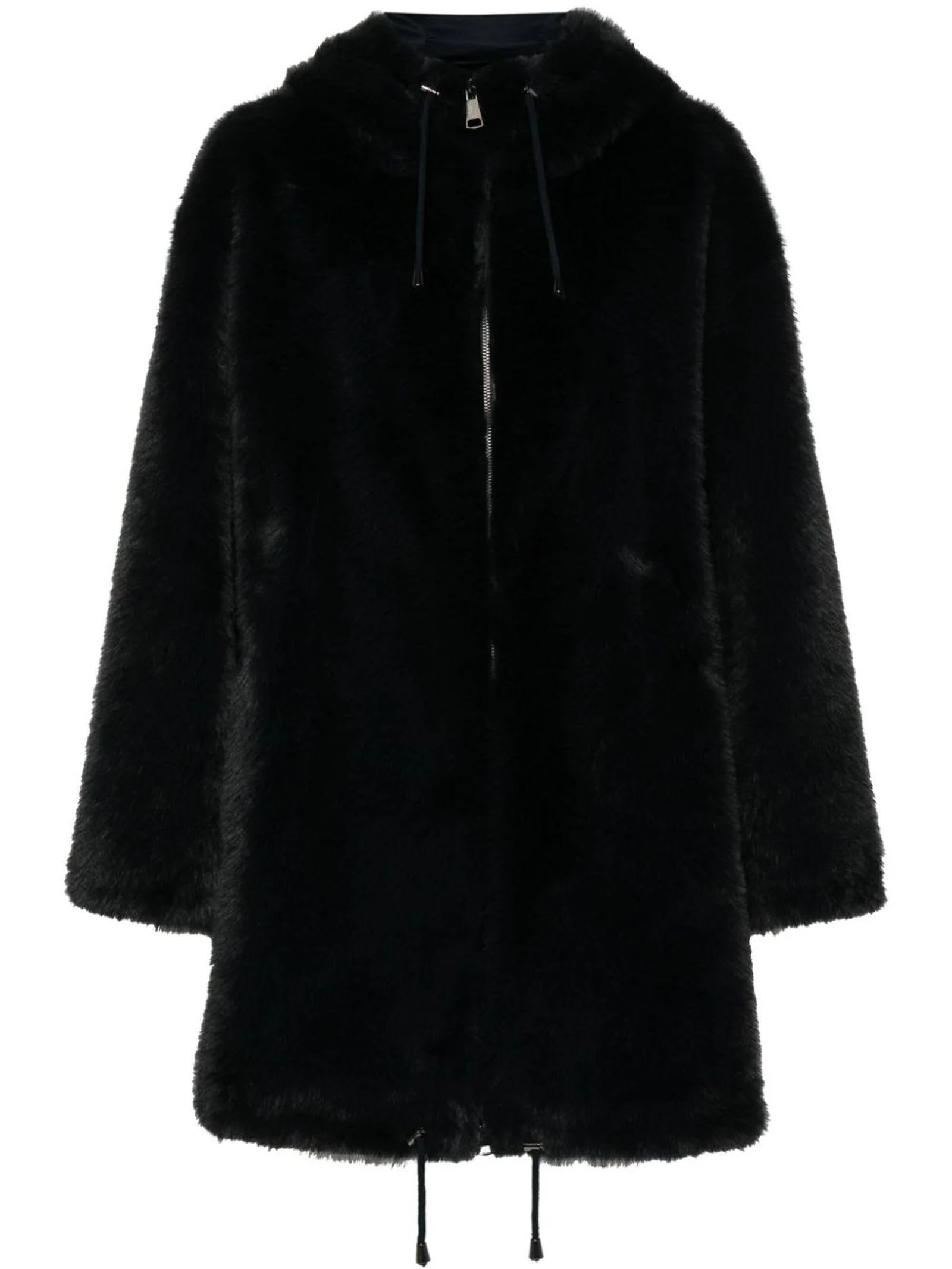 Shop P.a.r.o.s.h Dark Grey Faux-fur Design Pathos Coat