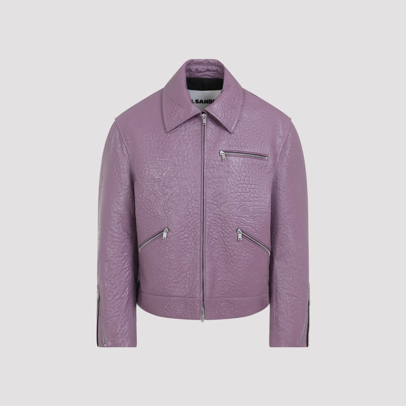 Jil Sander Textured Long Sleeve Jacket Zippered Pockets In Purple