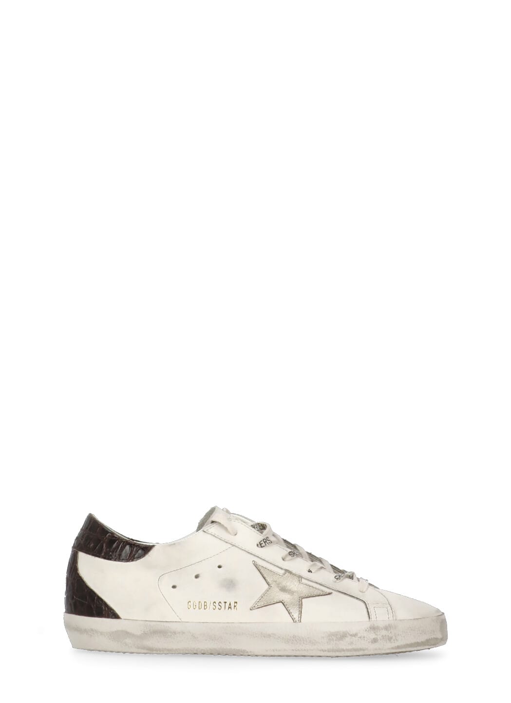 Golden Goose Women 'super-star' White Low Top Sneakers With Embossed Logo And Contrasting Heel In Le In Animal Print
