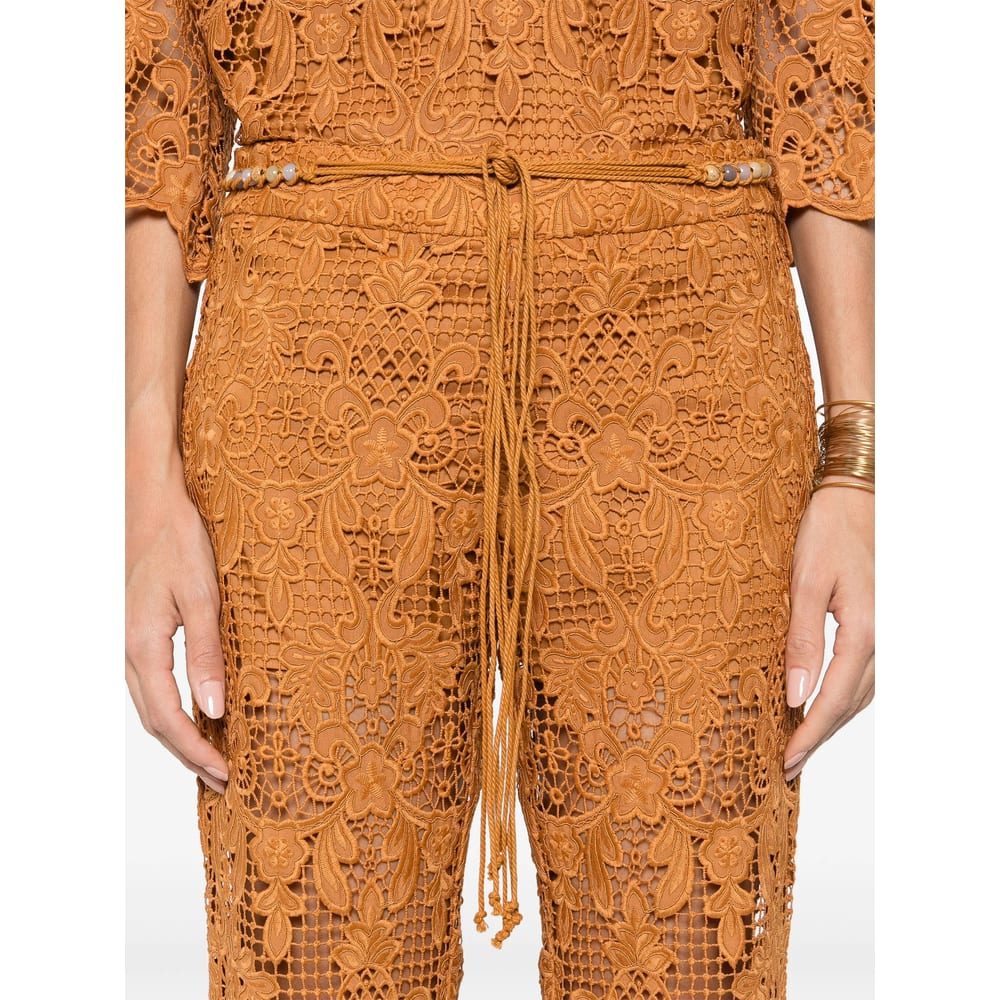 Zimmermann Orange Lace Coco Pant In Brown