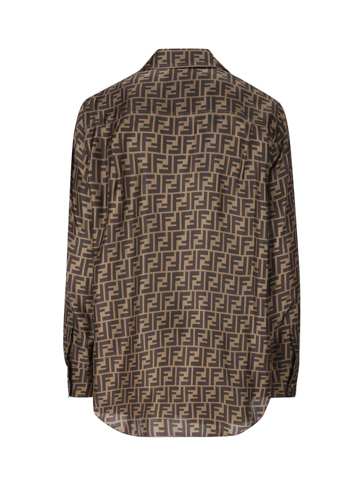 Fendi Silk Shirt With Ff Motif In Tabacco