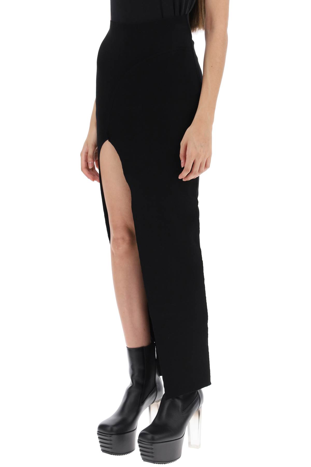 Rick Owens Long Skirt With Side Slit In Black (black)