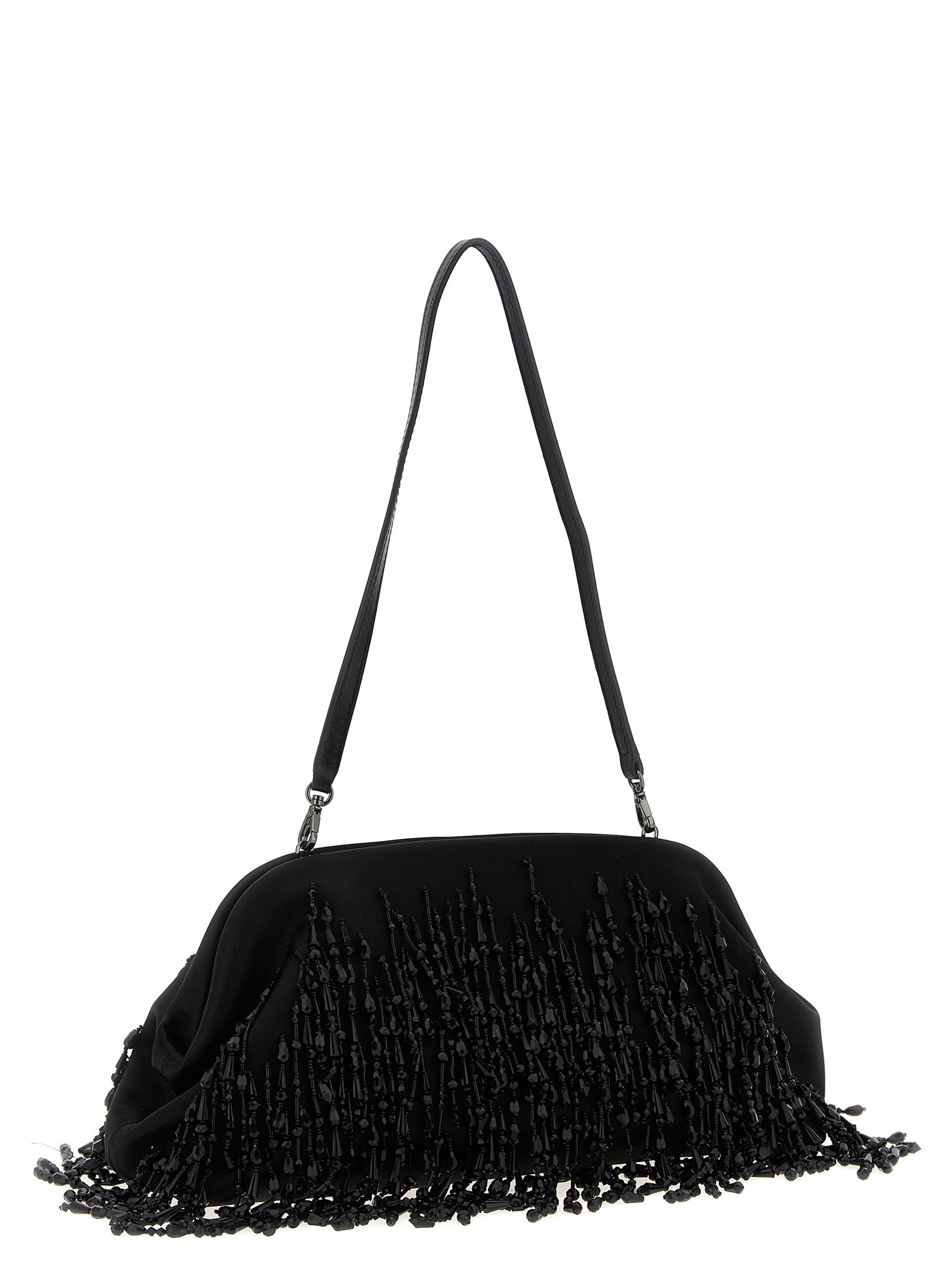 Alberta Ferretti Satin Clutch In Black