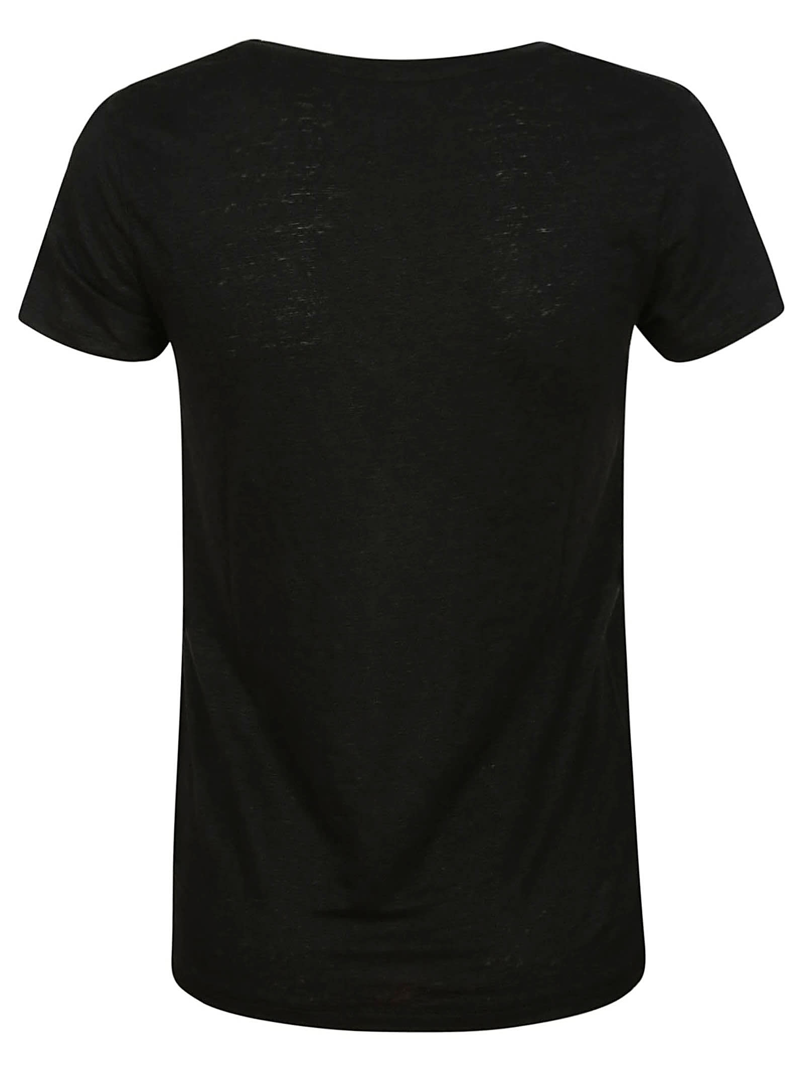 Majestic Filatures Linen T-shirt With Classic V-neck In Noir