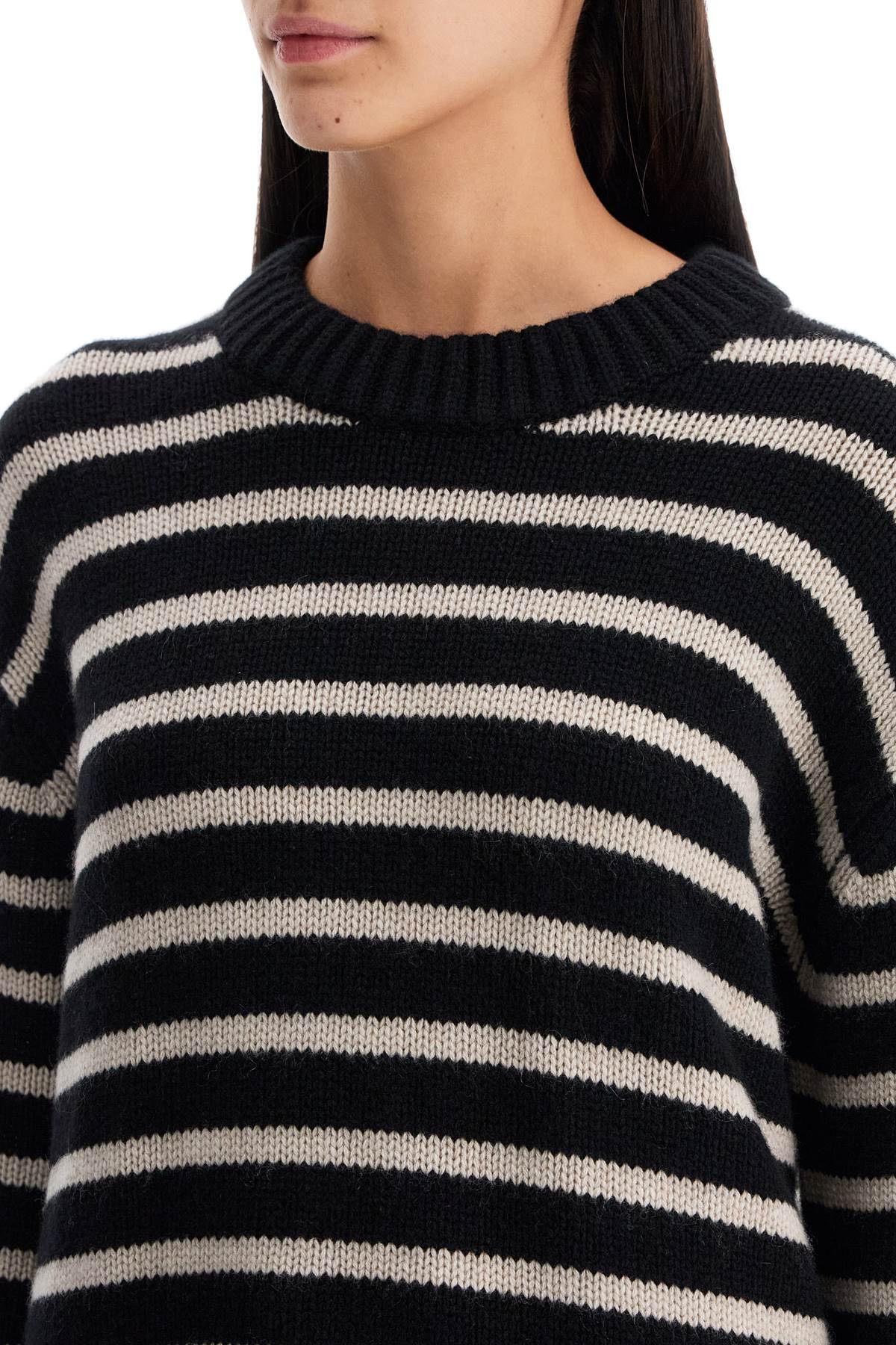 Shop Lisa Yang Striped Cashmere Sony Pullover Sweater In Black/sand Stripes (black)