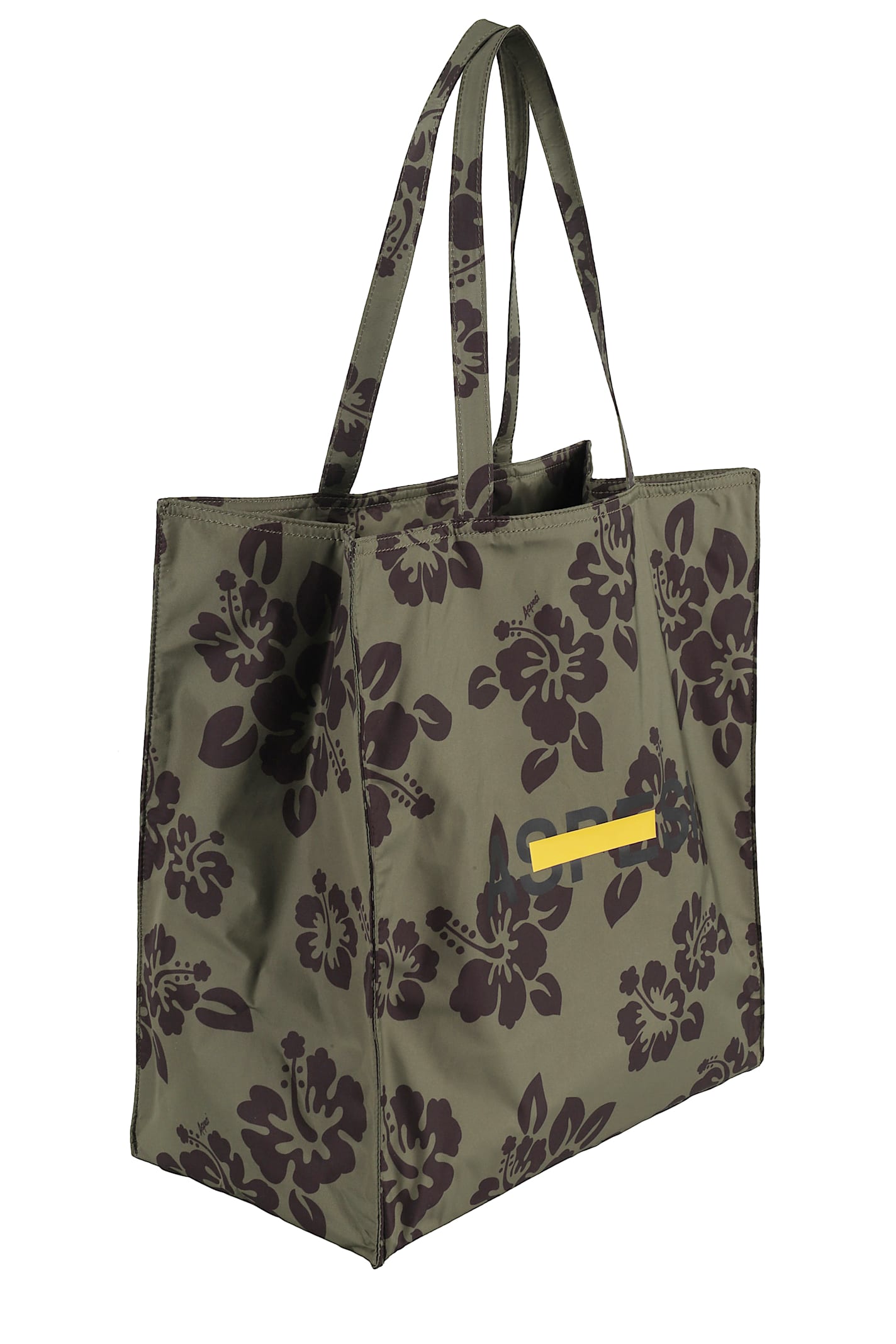 Aspesi Hibiscus-printed Nylon Shopper Bag In Militare