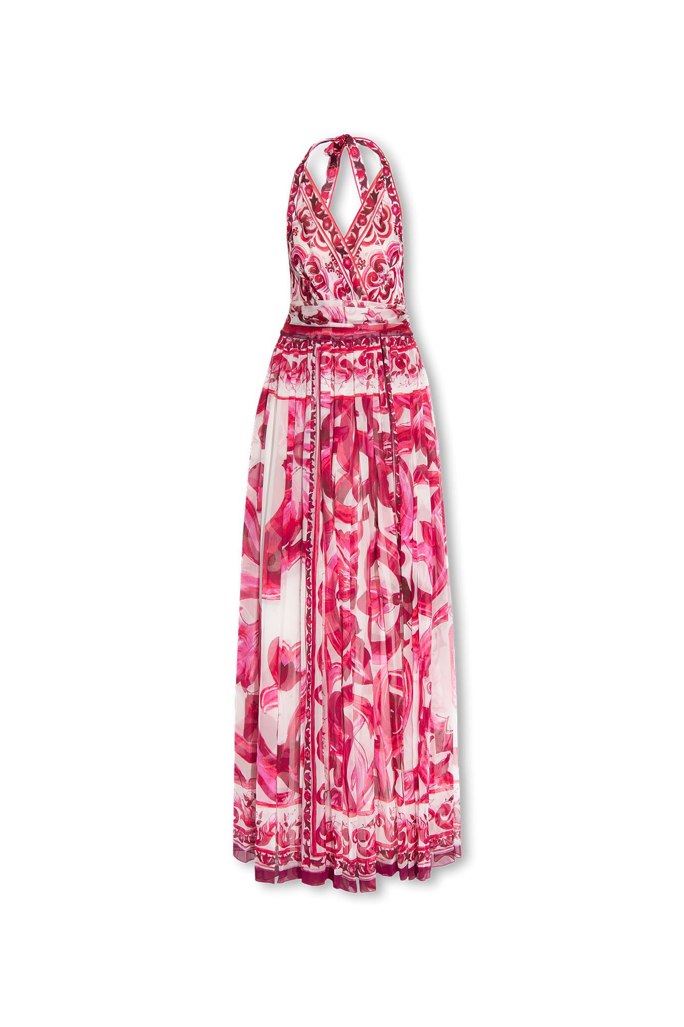 Shop Dolce & Gabbana Silk Maxi Dress In Fuchsia