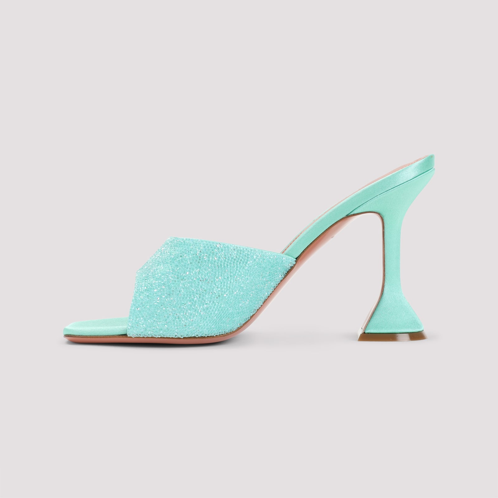 Amina Muaddi Satin Open-toe Sandals With Crystal Embellishments In Mint