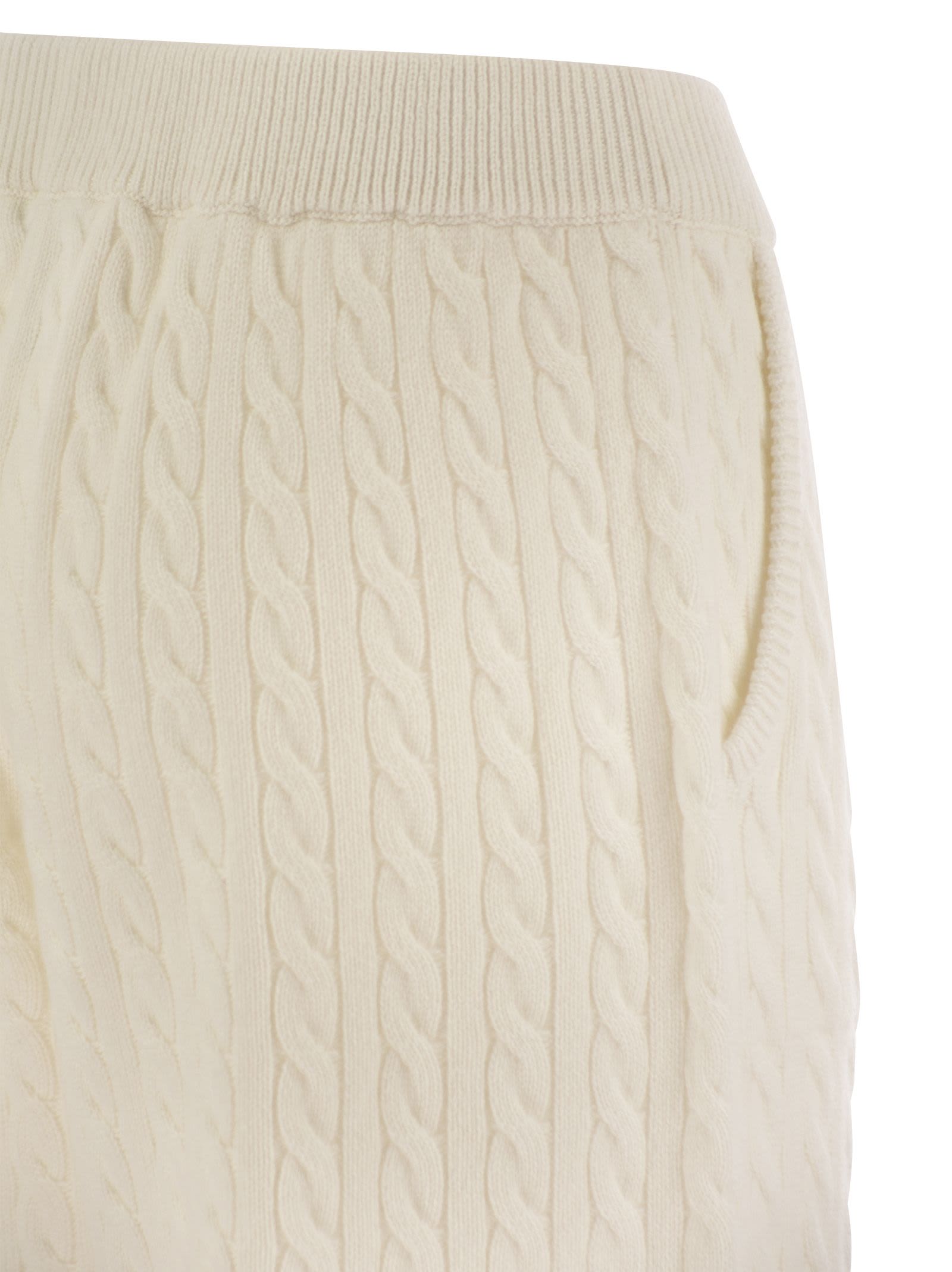 Shop Brunello Cucinelli Cashmere Cable Knit Trousers In Cream