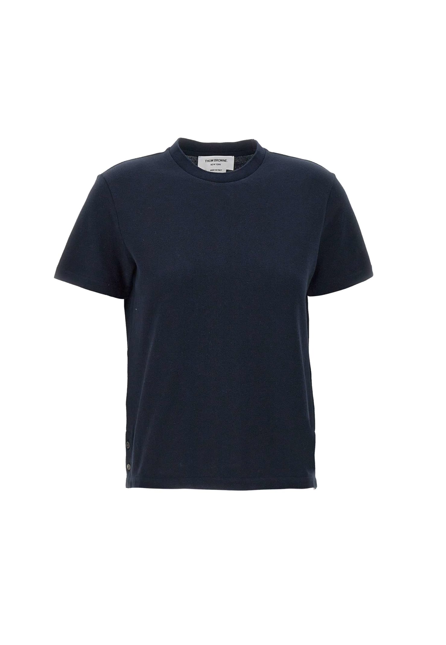 Thom Browne Relaxed Fit Short Sleeves Piquè Cotton T-shirt In Blue