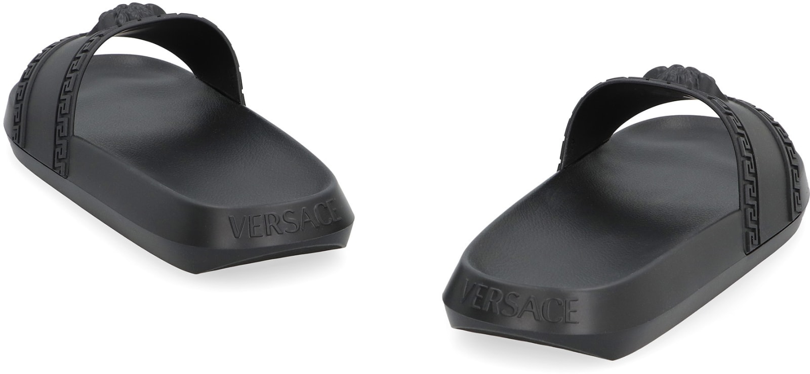 Shop Versace Palazzo Rubber Slides In Black