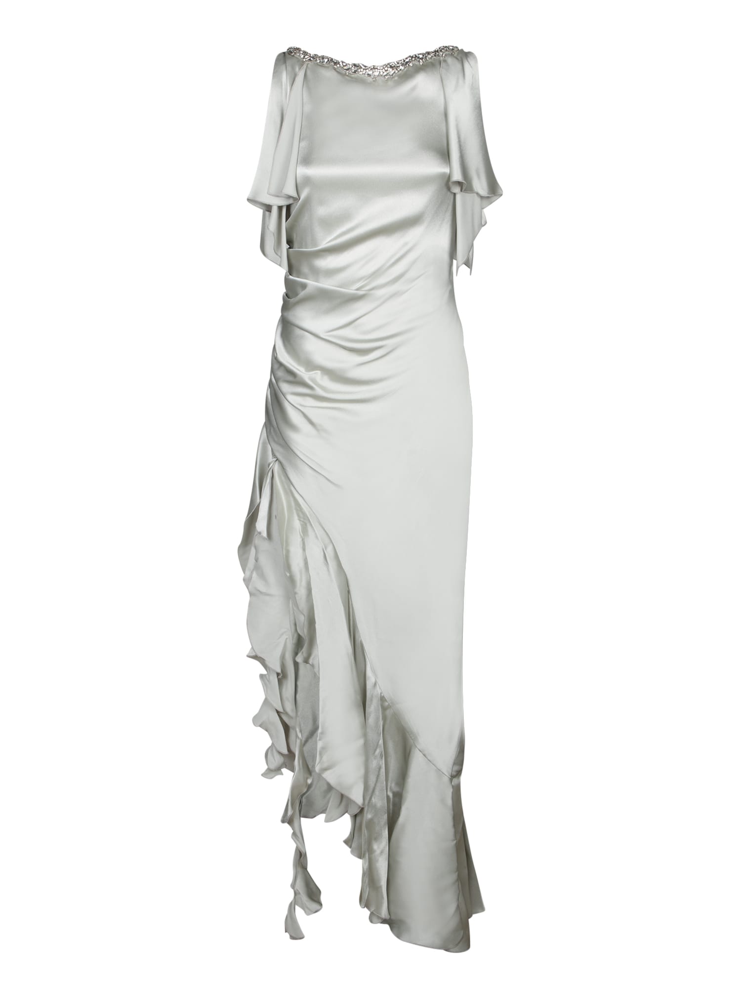 Crystal Grey Satin Long Dress