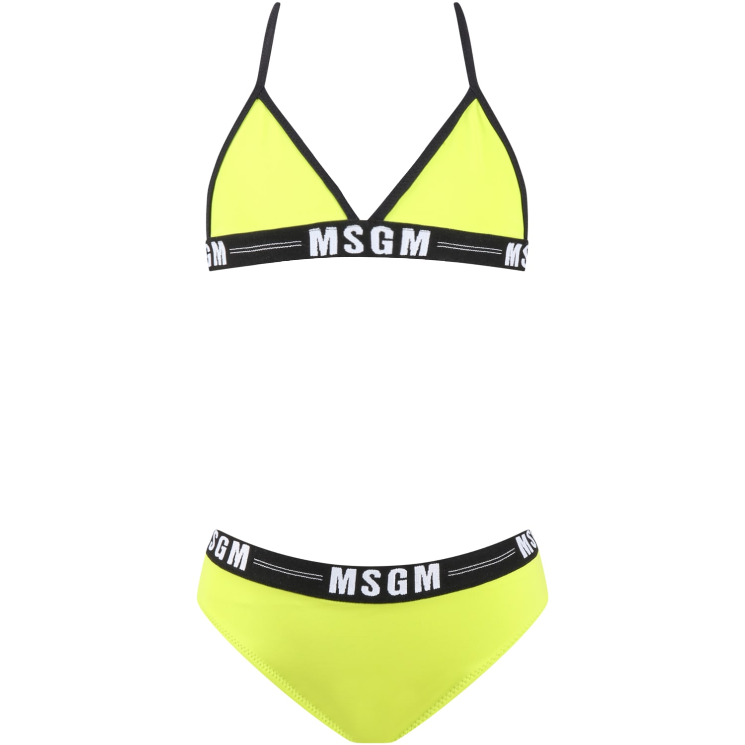 Msgm Kids' Green Bikini For Girl With White Logo