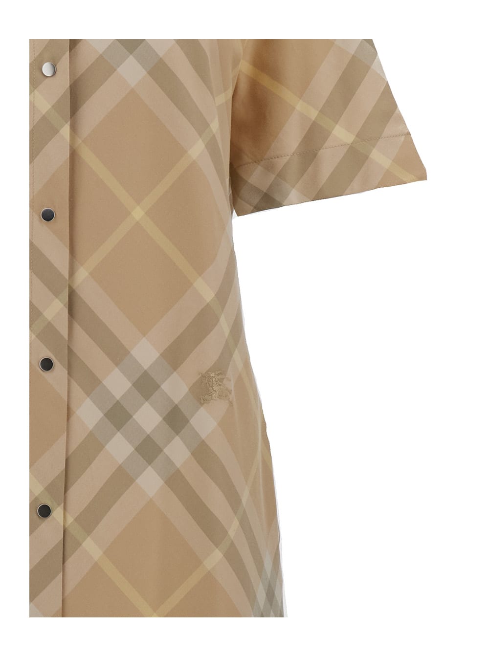 Shop Burberry Beige Chemisier Dress With All-over Vintage Check Print In Cotton Woman