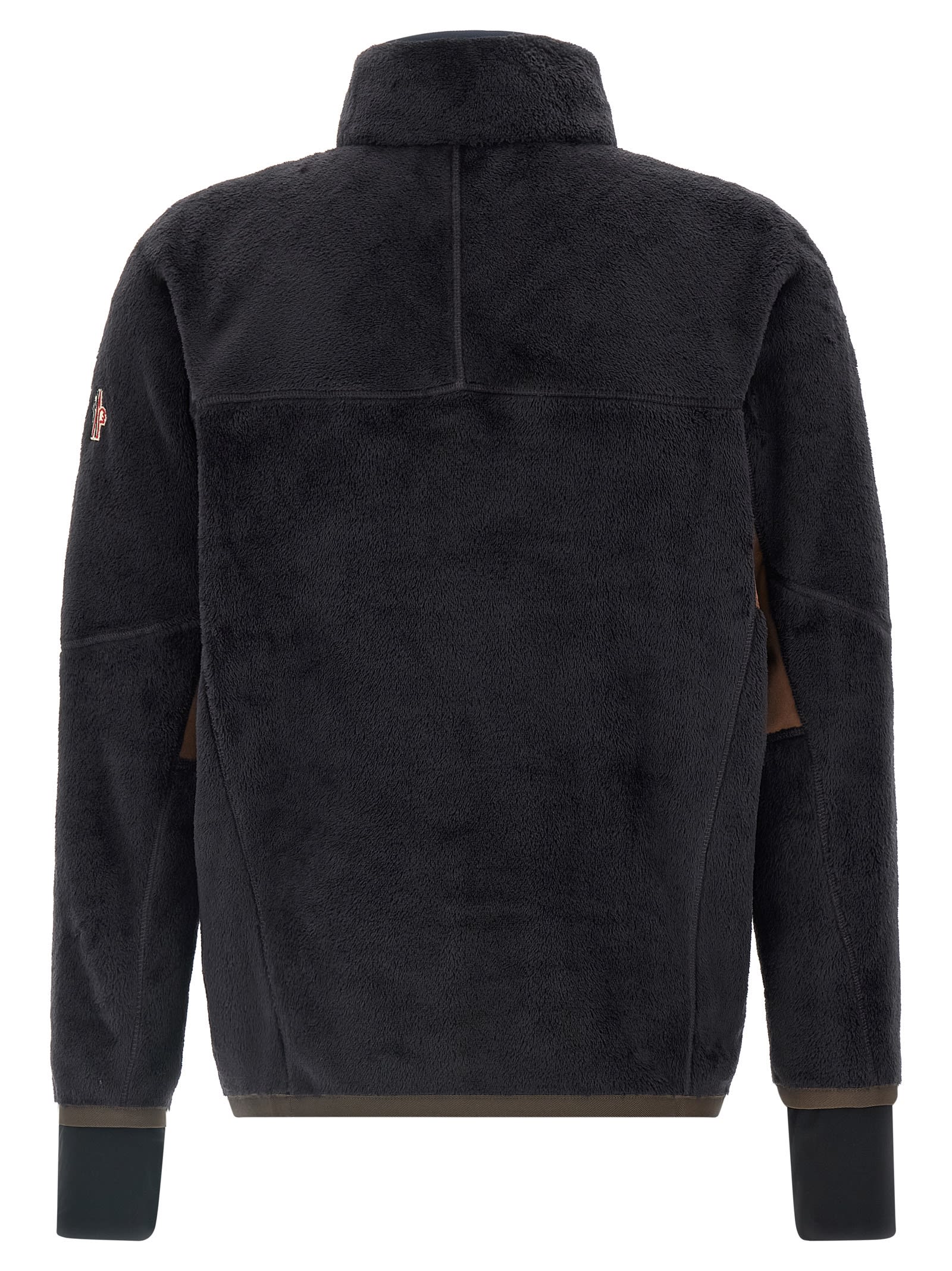 Moncler High Collar Sweatshirt Featuring Contrast Panels In Black