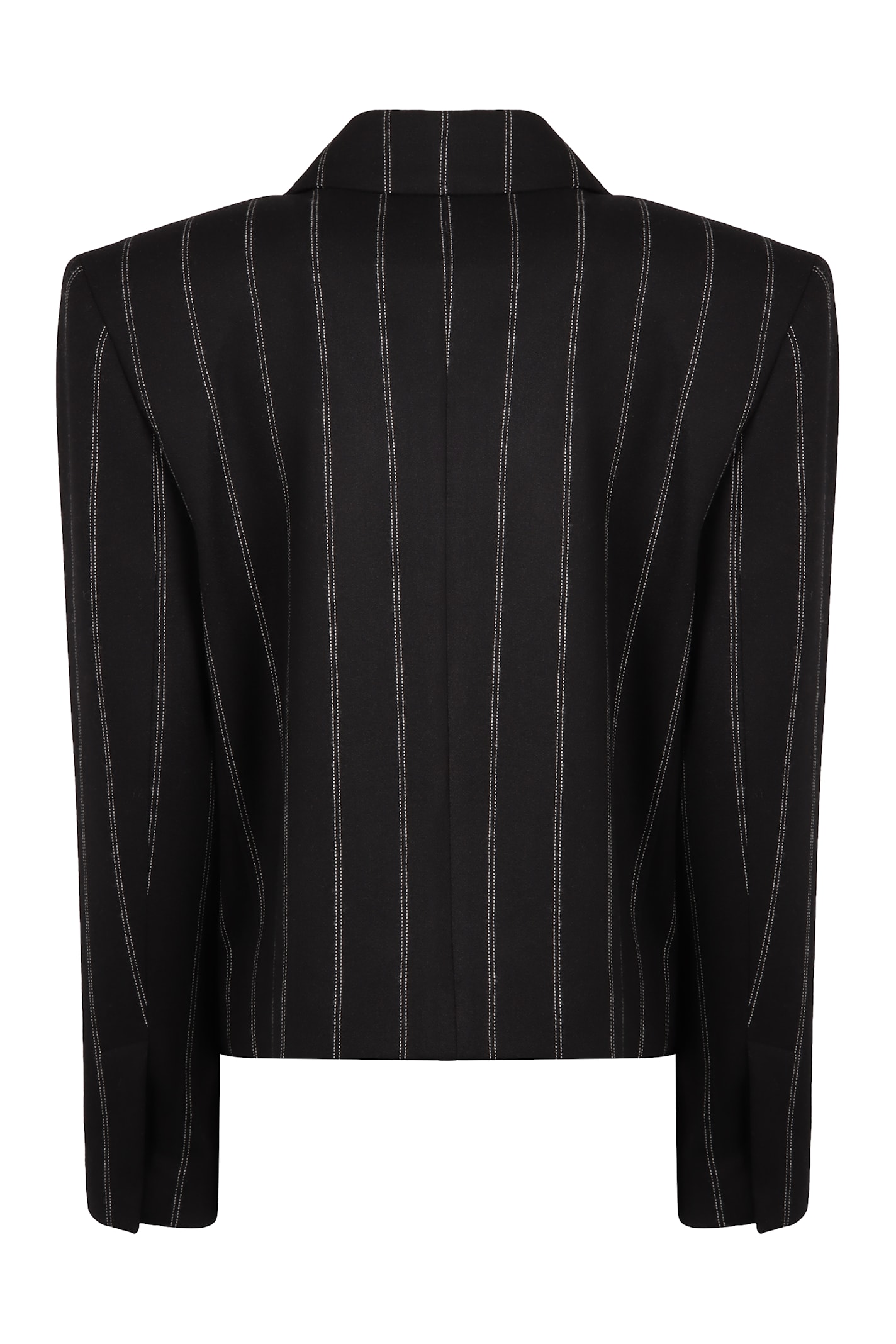 The Mannei Striped Double-breasted Wool Blazer In Black