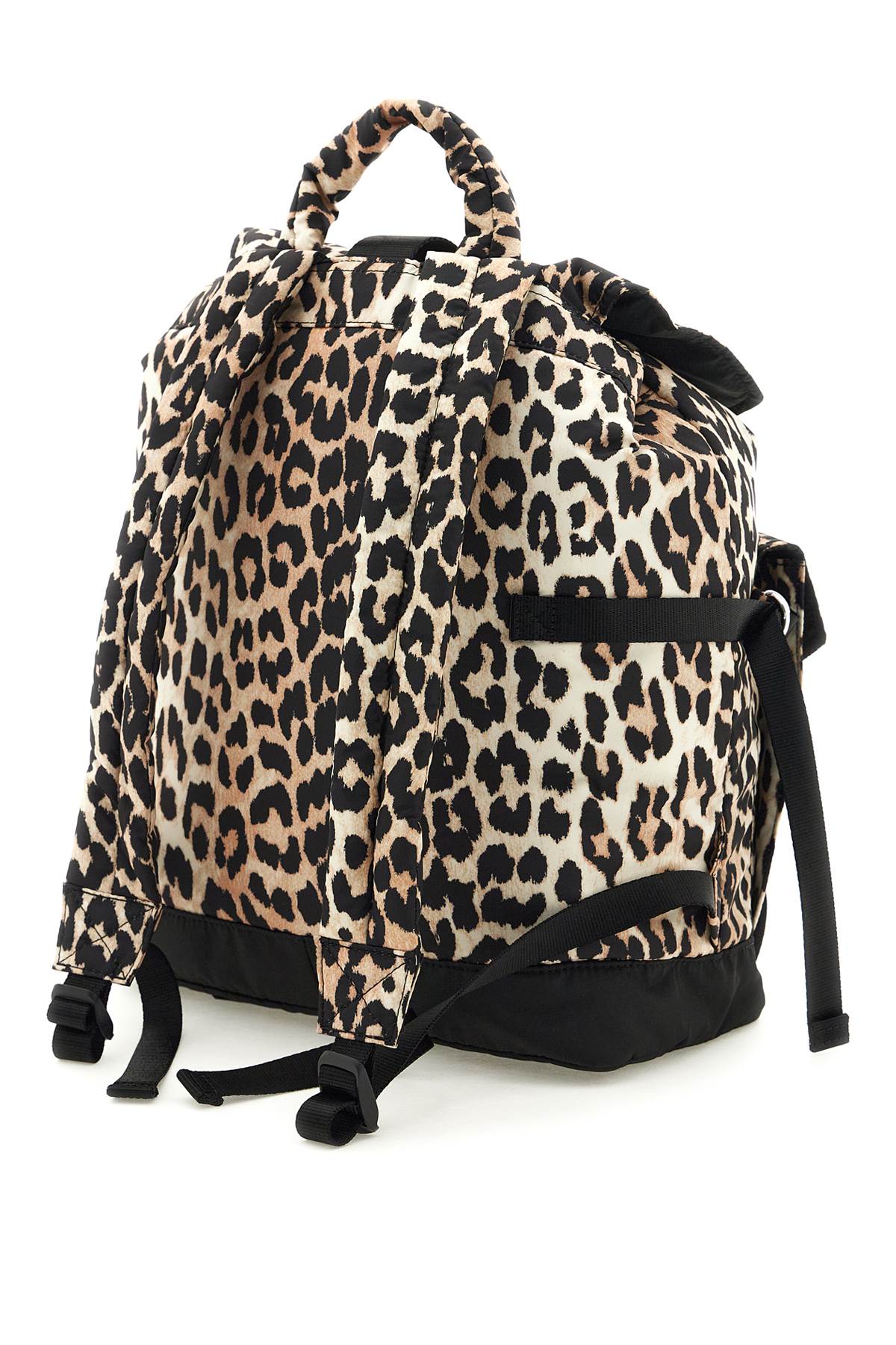 Ganni Leopard Printed Drawstring Backpack In Multi