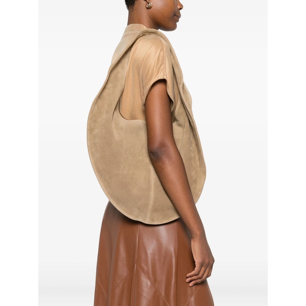 Maeden Market Tote Suede Leather Beige In Brown