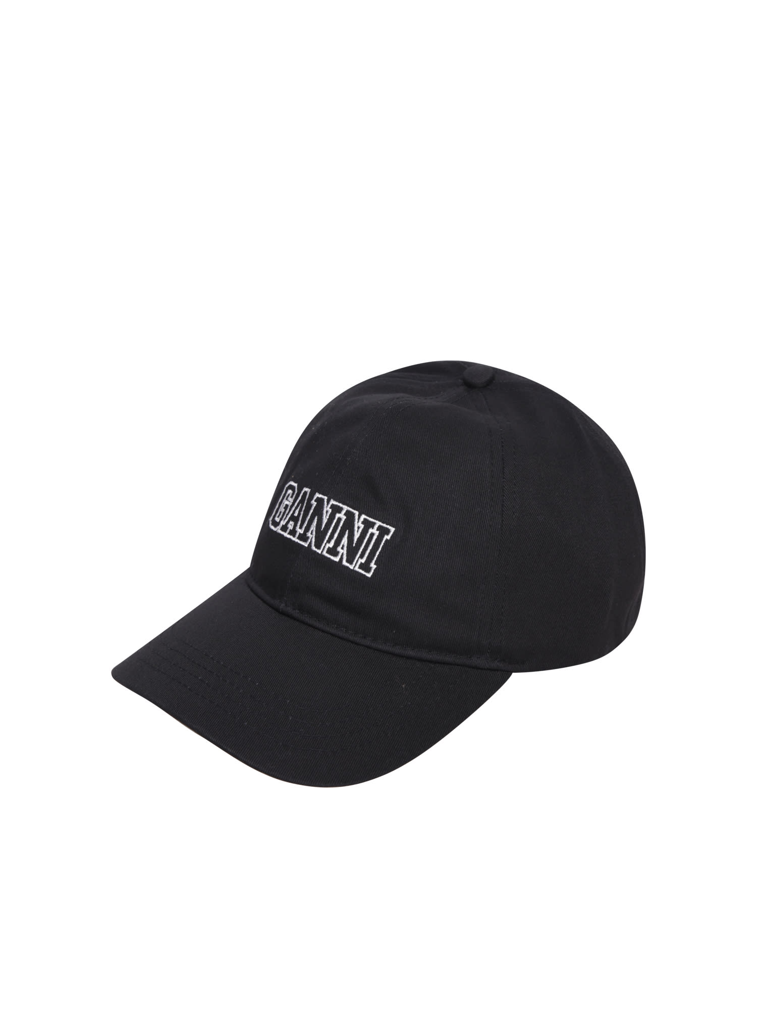 Shop Ganni Logo Print Baseball Cap In Black