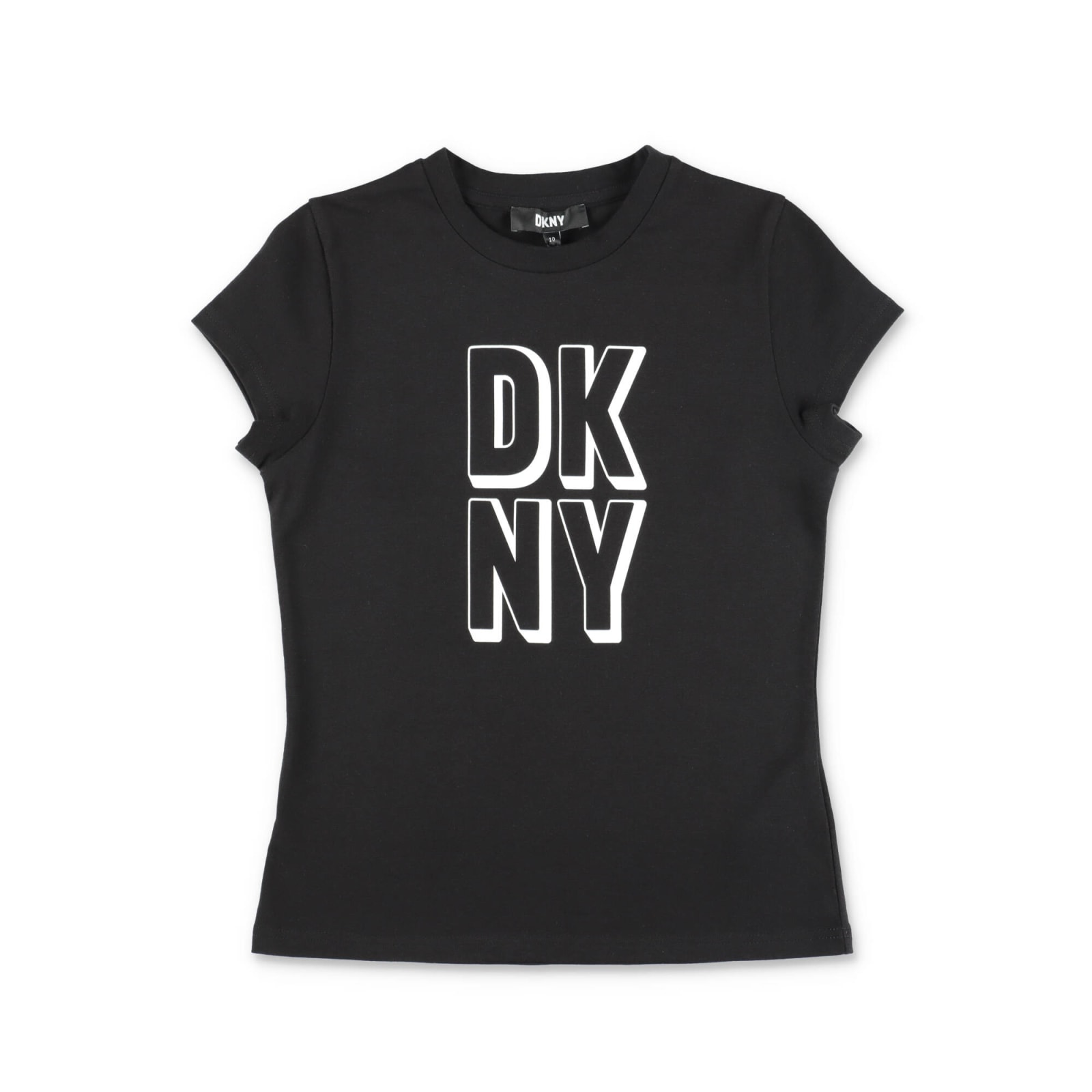 Dkny T-shirt Nera In Jersey Di Cotone Bambina