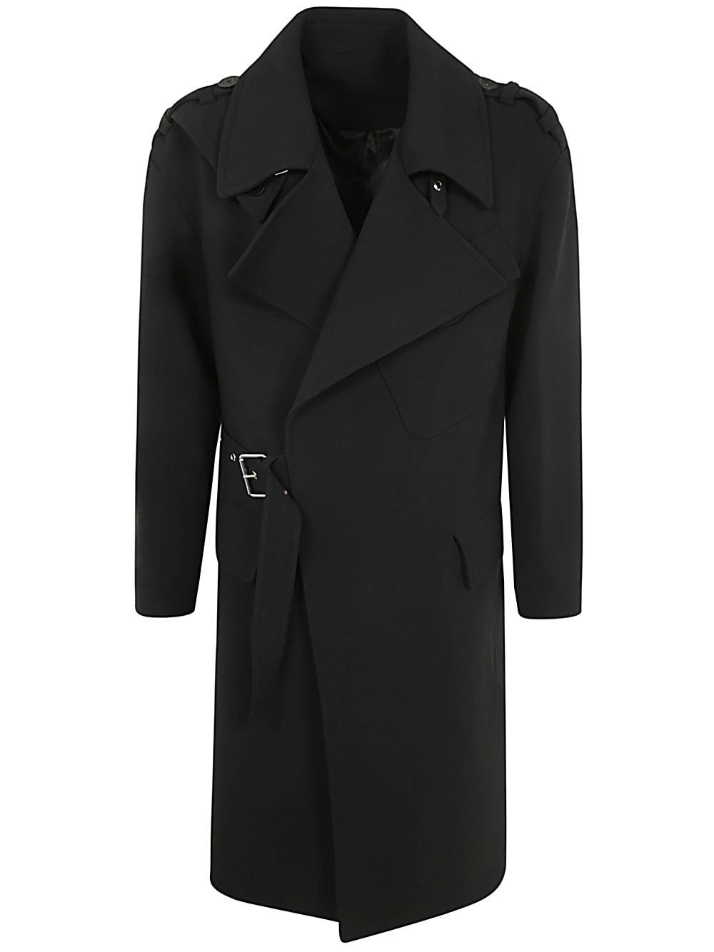 Double Wool Crepe Belted Trench Coat