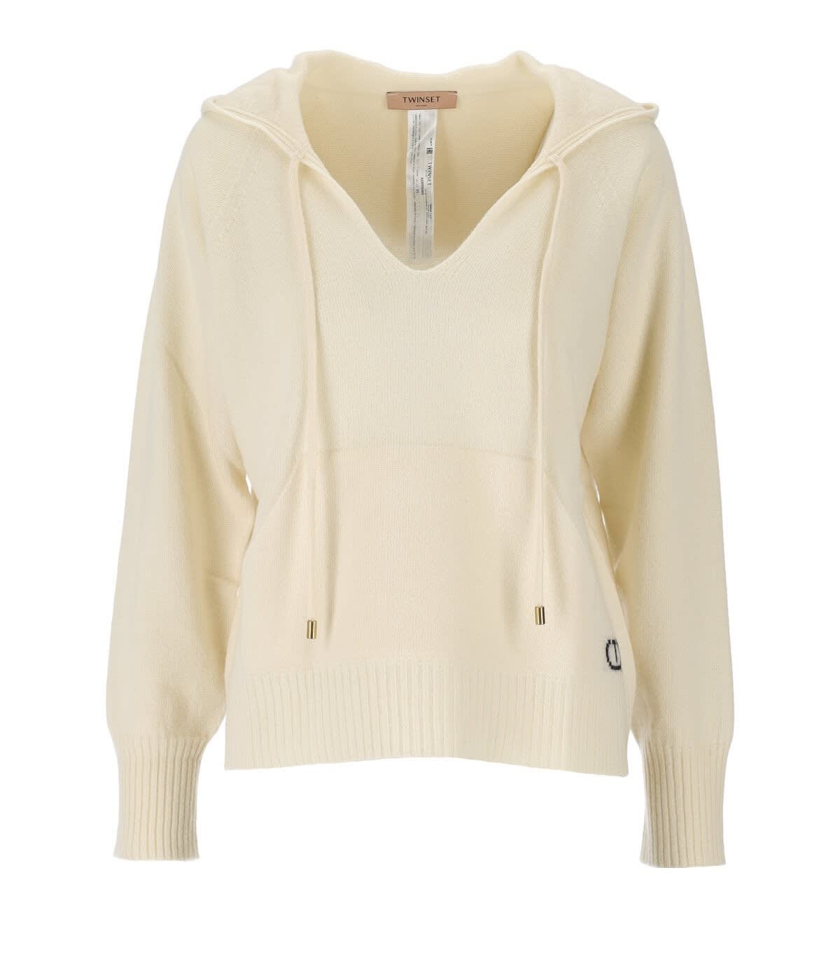Twinset Cream Knitted Hoodie