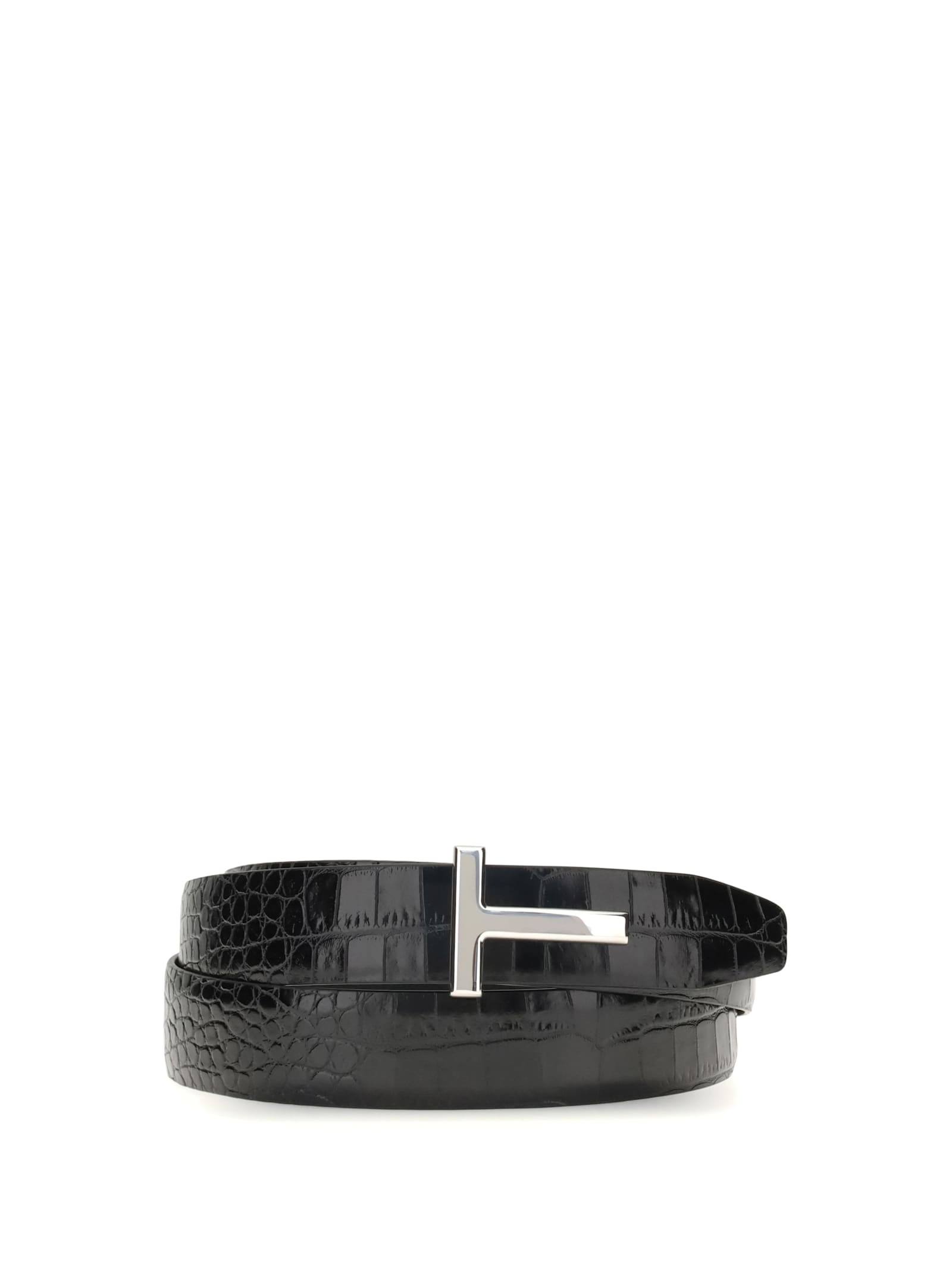Tom Ford Croco Leather Belt In Black