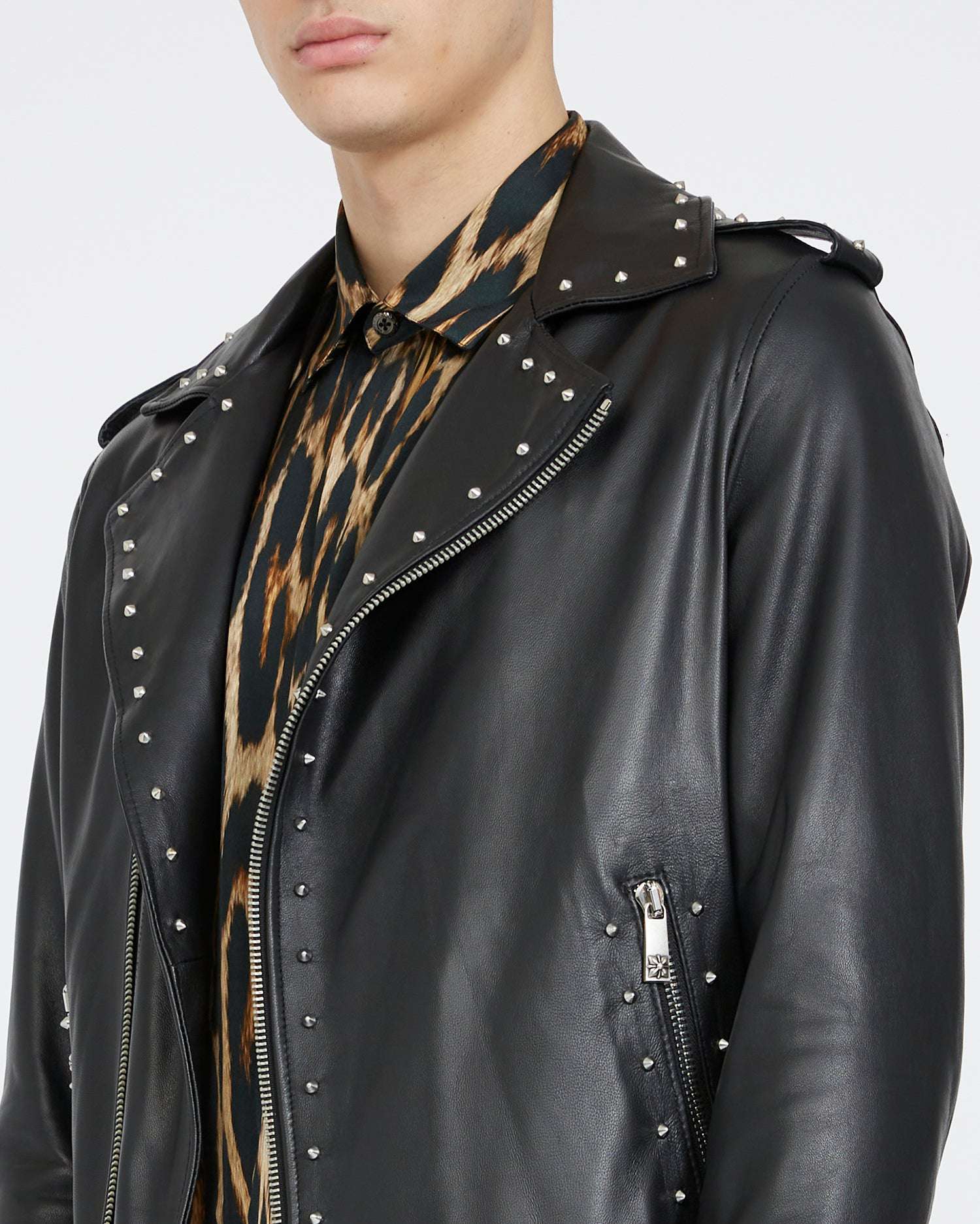 Shop John Richmond Leather Jacket With Applications On The Back In Nero