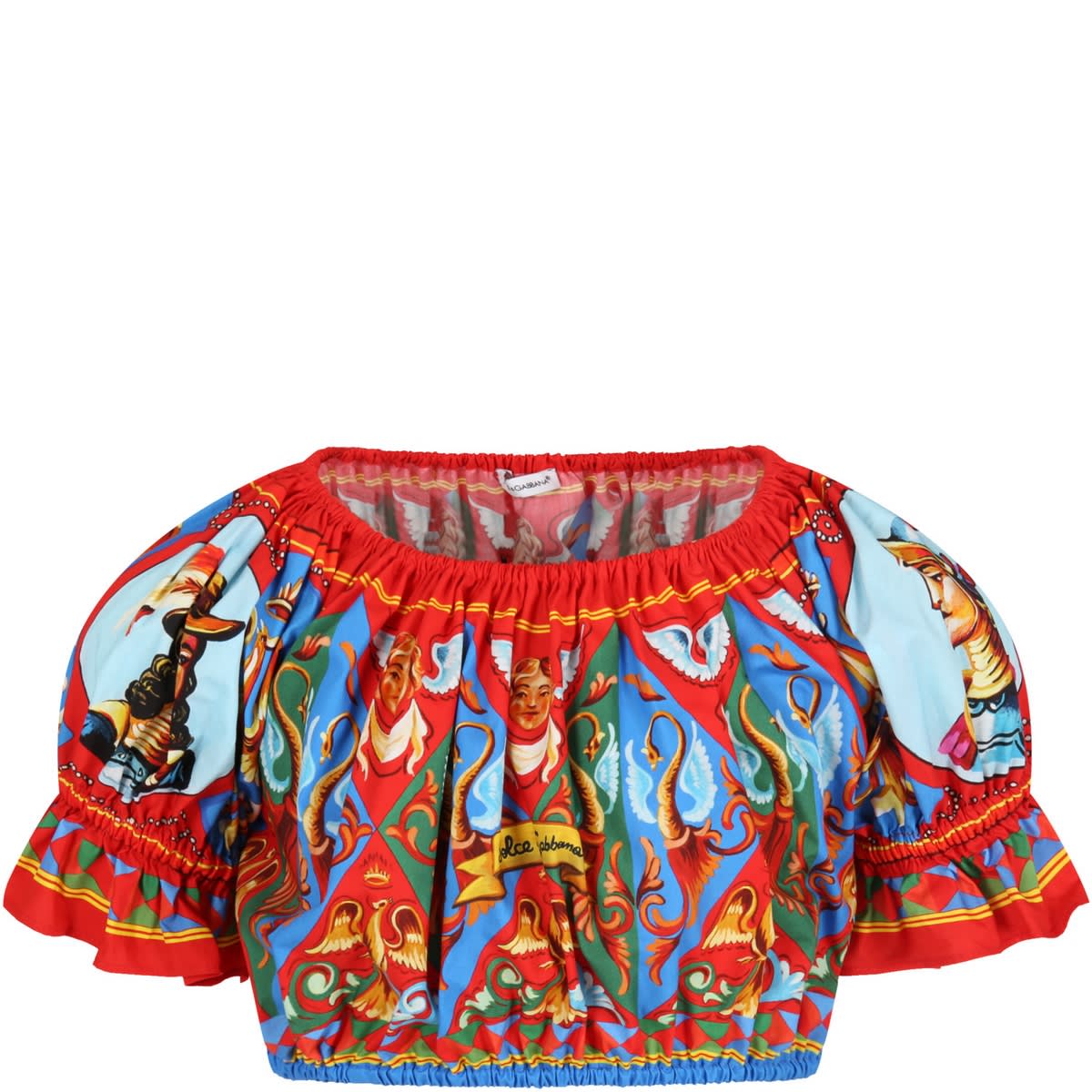 Dolce & Gabbana Red Blouse For Girl With Logo